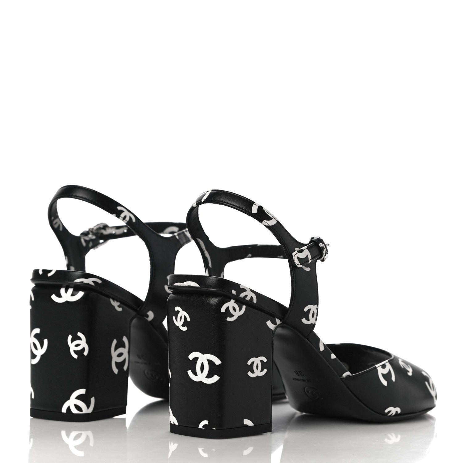 Chanel Printed Lambskin CC Sandals 38 Black 3 of 9