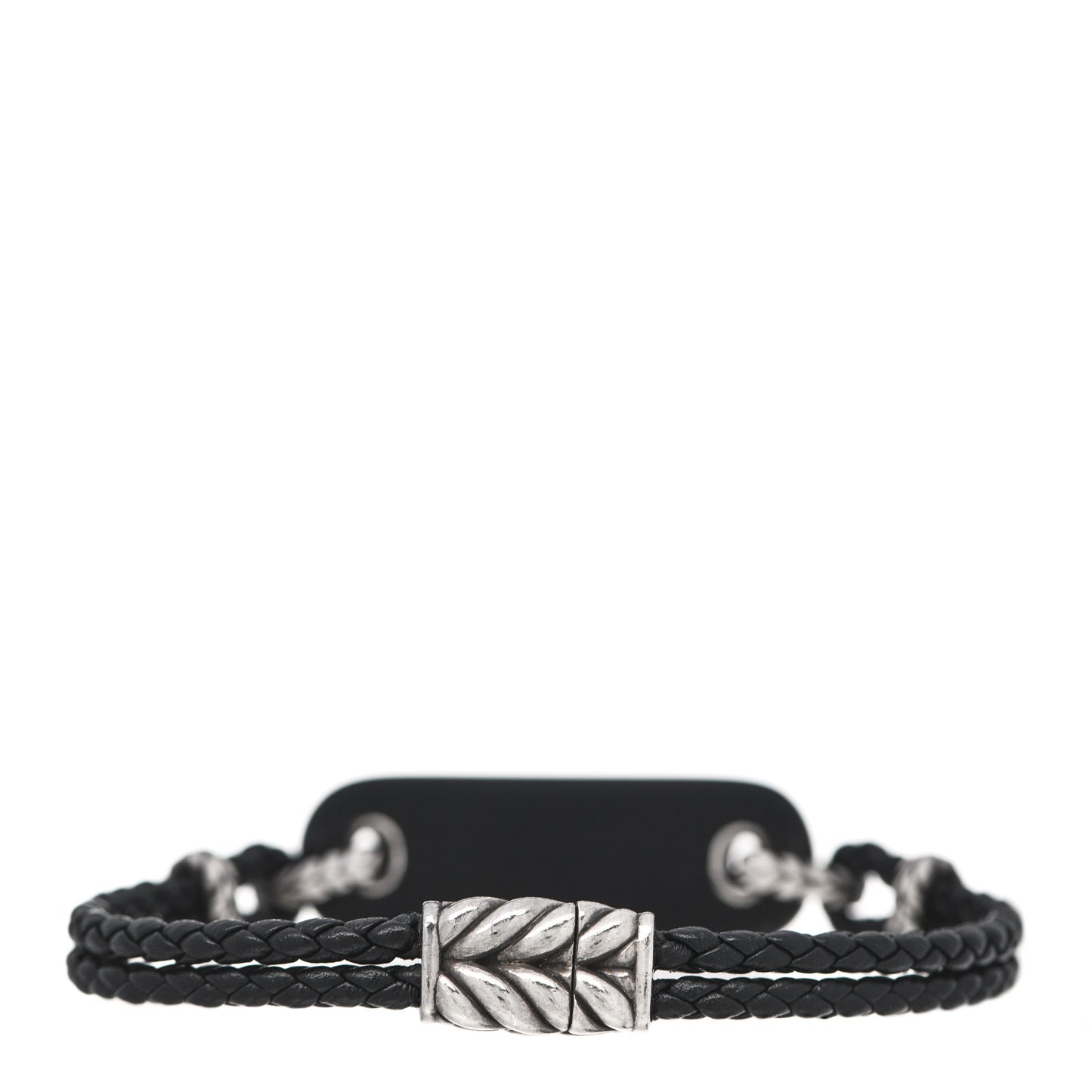 Sterling SIlver Leather Clay Mens Cable ID Bracelet Black