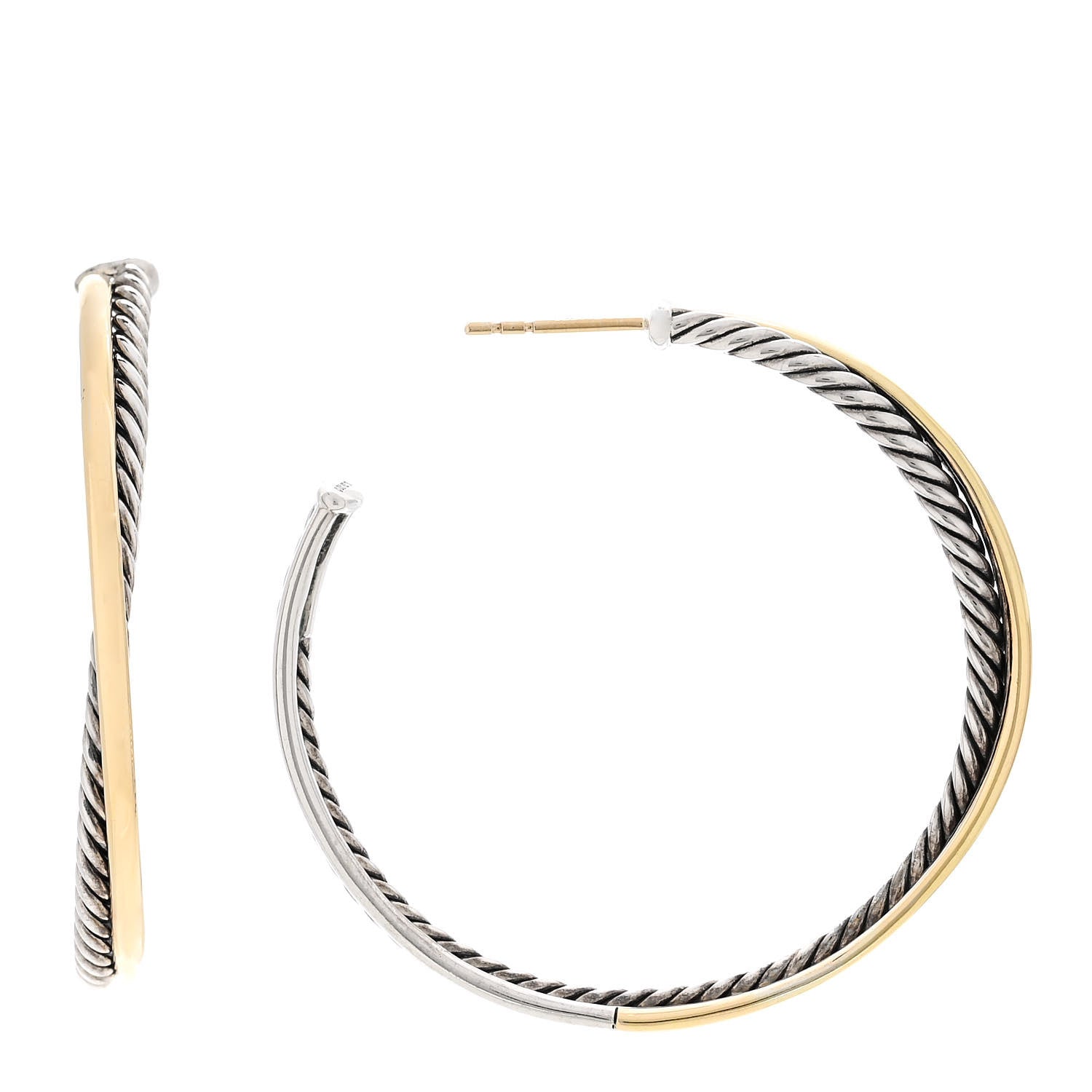 David Yurman Sterling Silver 18K Yellow Gold 44mm Extra Large Crossover Cable Hoop Earrings 1 of 6