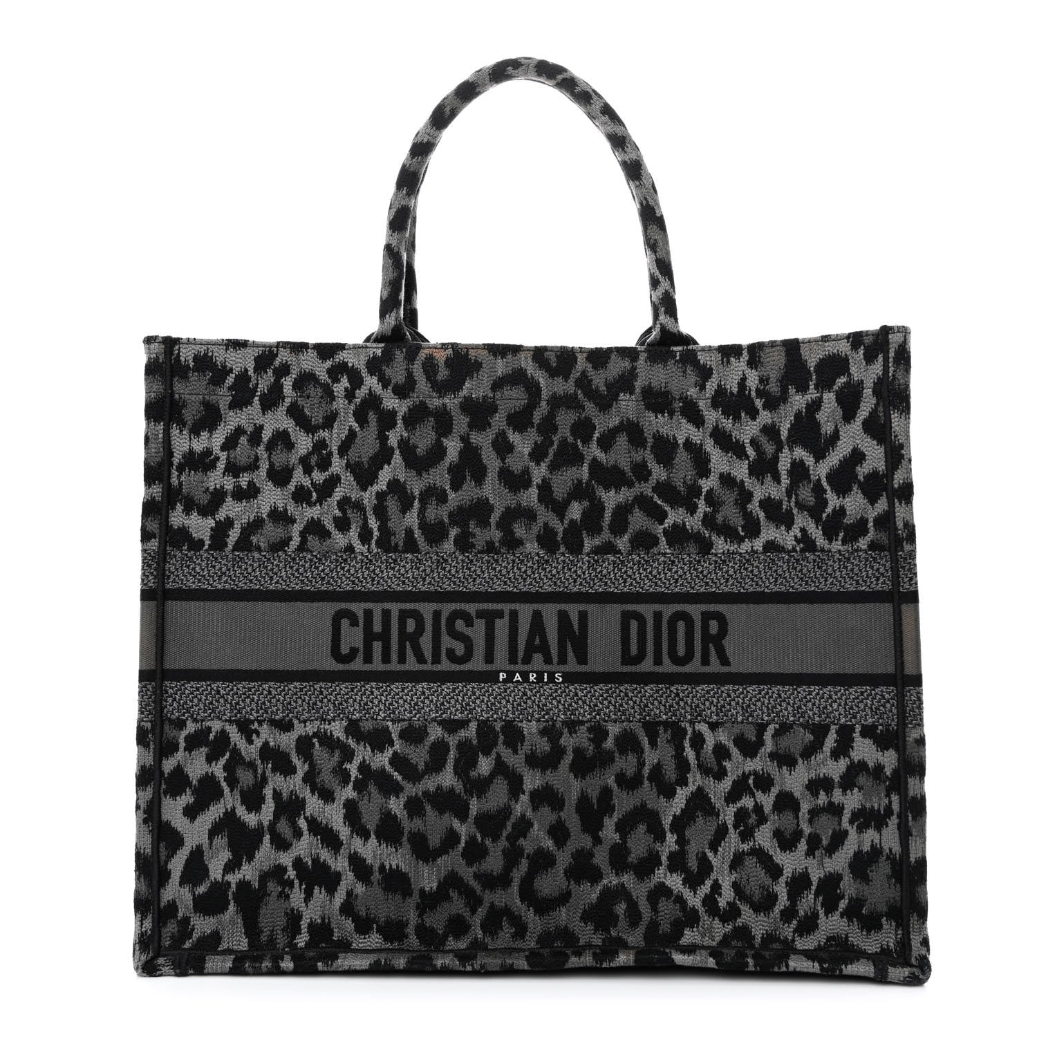 Christian Dior Canvas Mizza Embroidered Large Leopard Book Tote Grey 1 of 12
