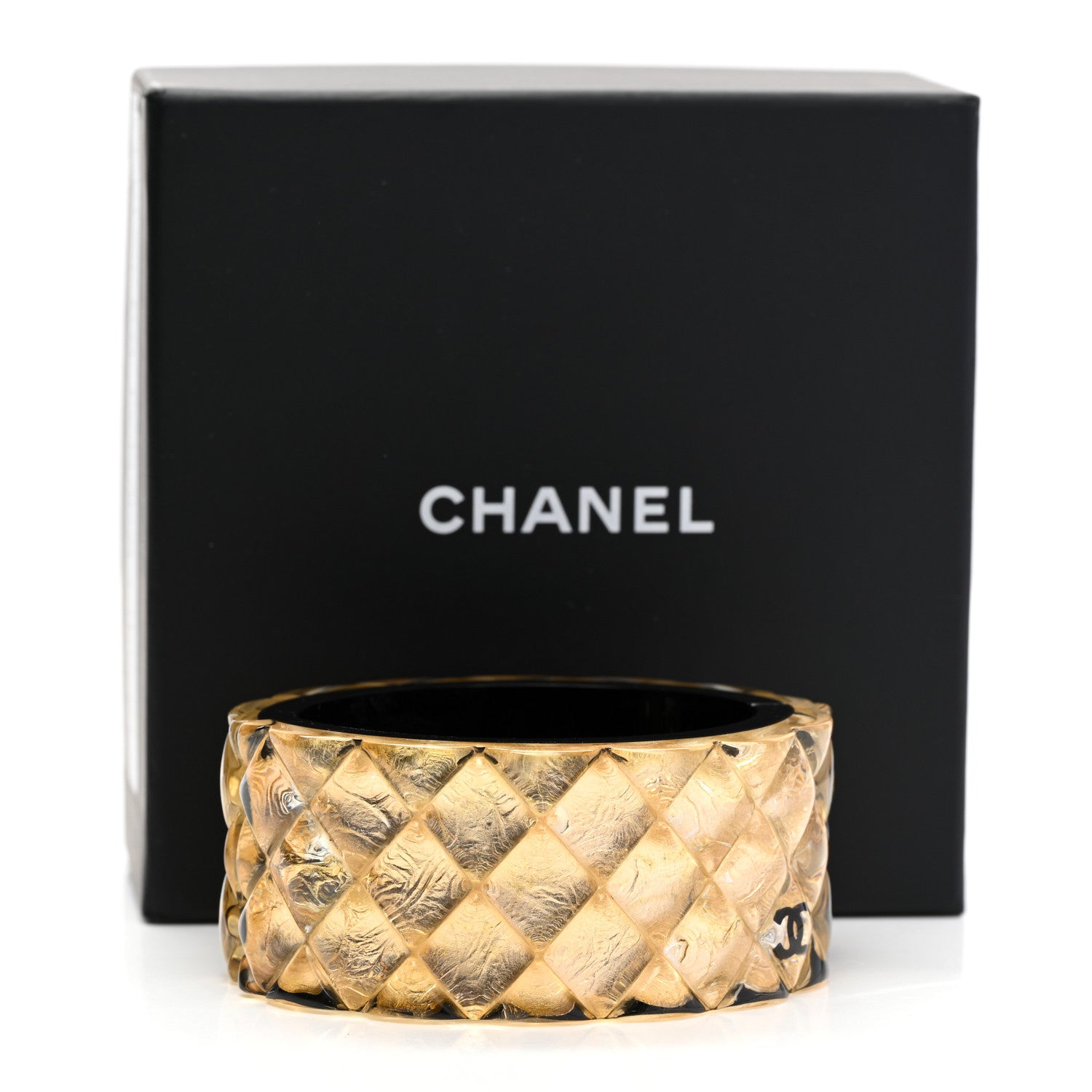Chanel Resin CC Cuff Bracelet Black Gold 5 of 5