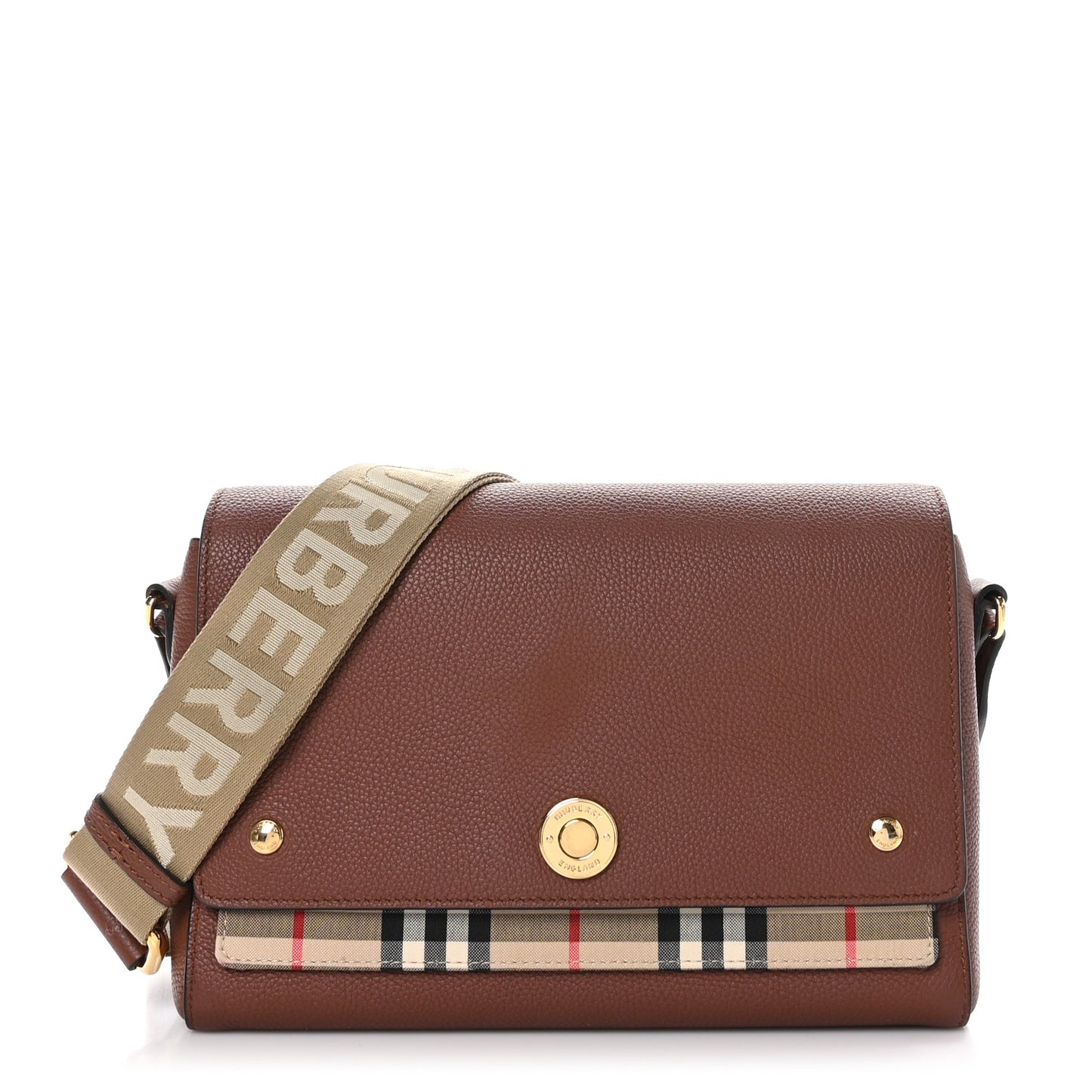 Grainy Calfskin Vintage Check Note Crossbody Bag Malt Brown