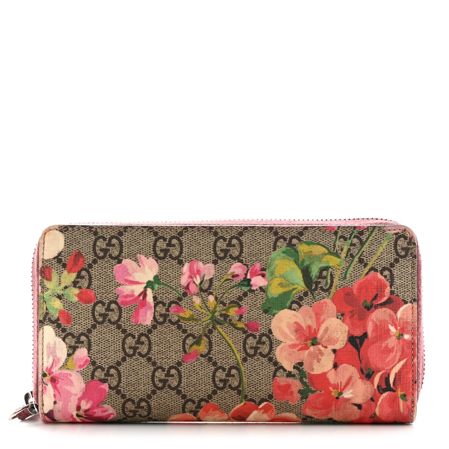GG Supreme Monogram Blooms Zip Around Wallet Beige Multicolor Dry Rose