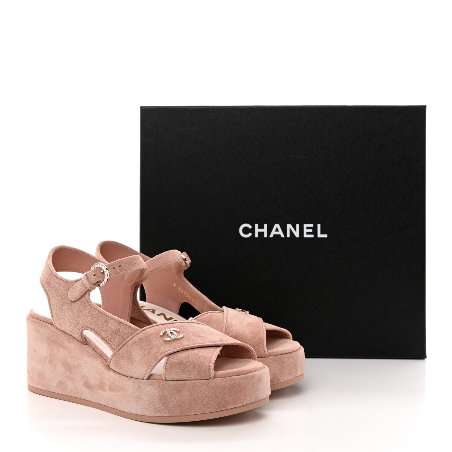 Chanel Suede Calfskin Peep Toe Wedge Sandals 39 Light Pink 13 of 13