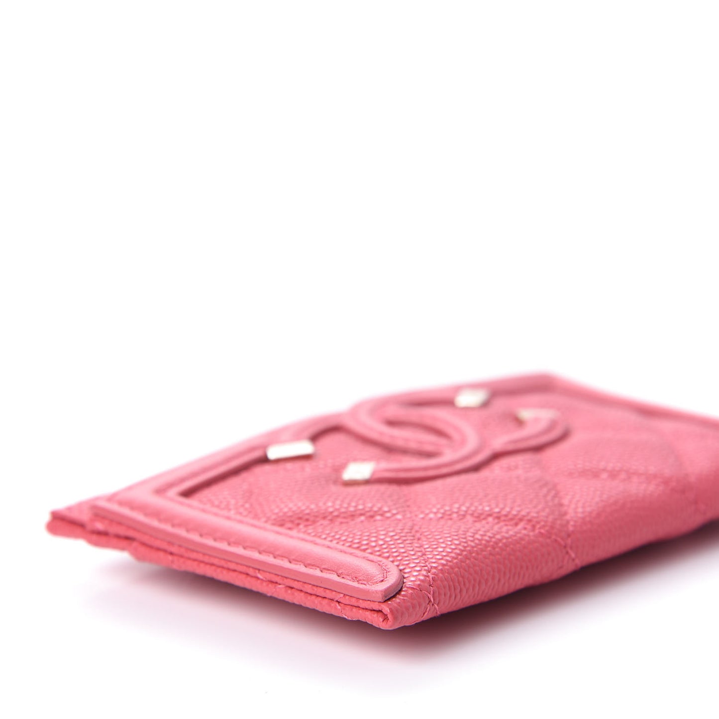 Caviar Quilted Filigree Card Holder Pink