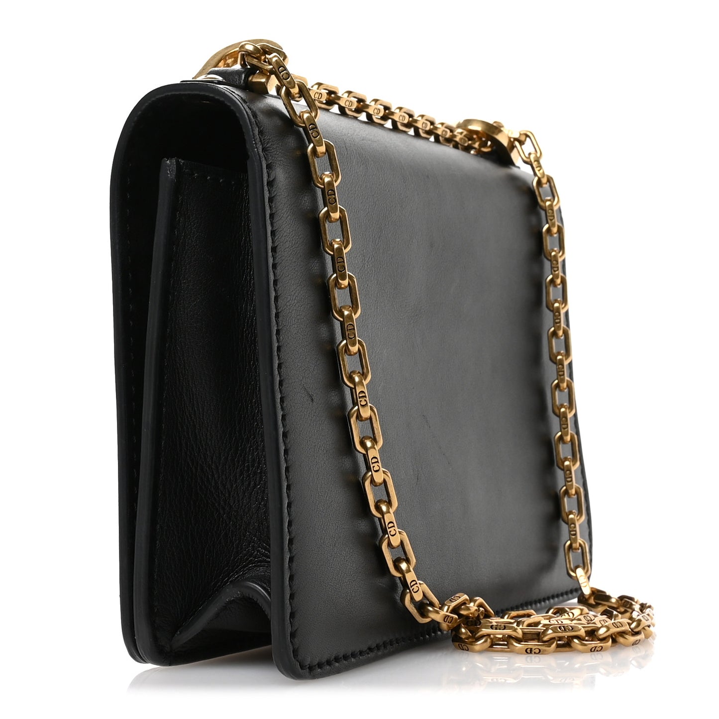 Calfskin Mini J'Adior Chain Flap Bag Black