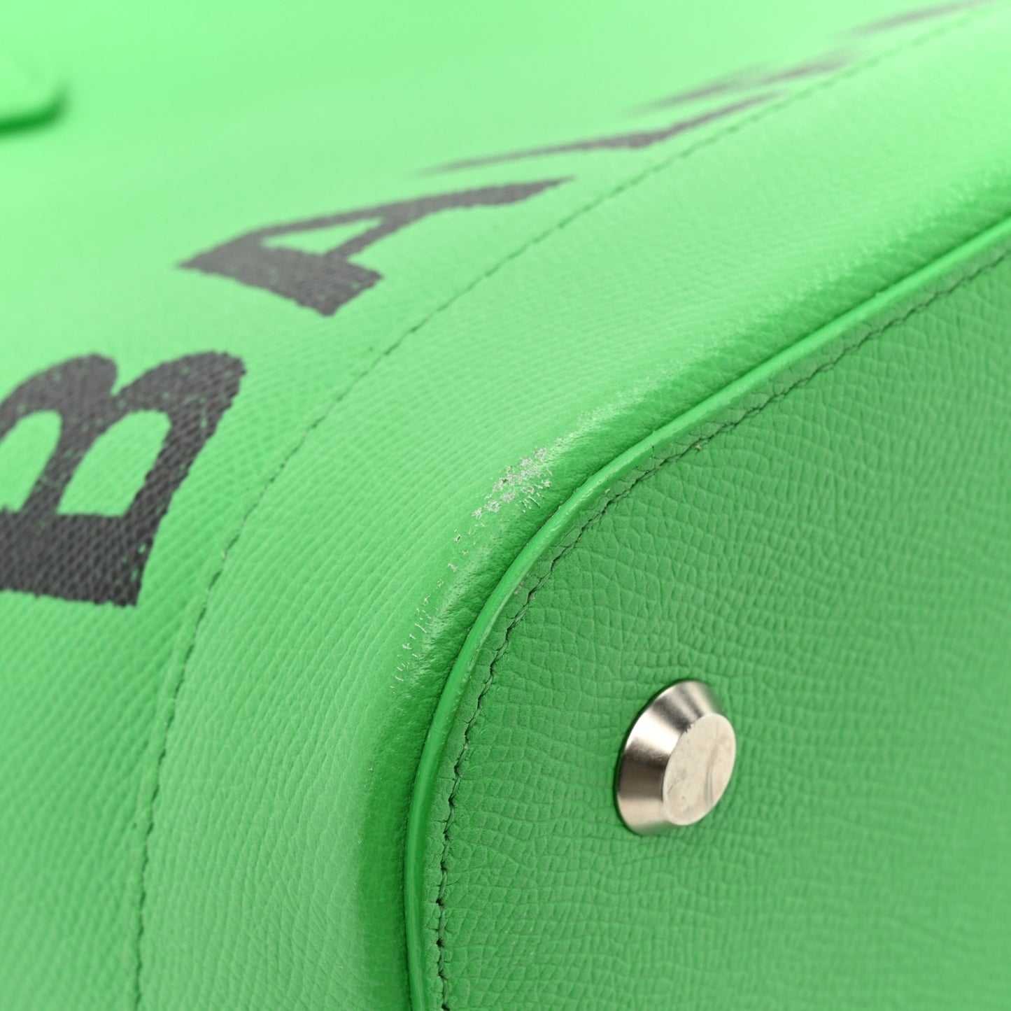 Signature Grained Calfskin Logo M Ville Top Handle Bag Green