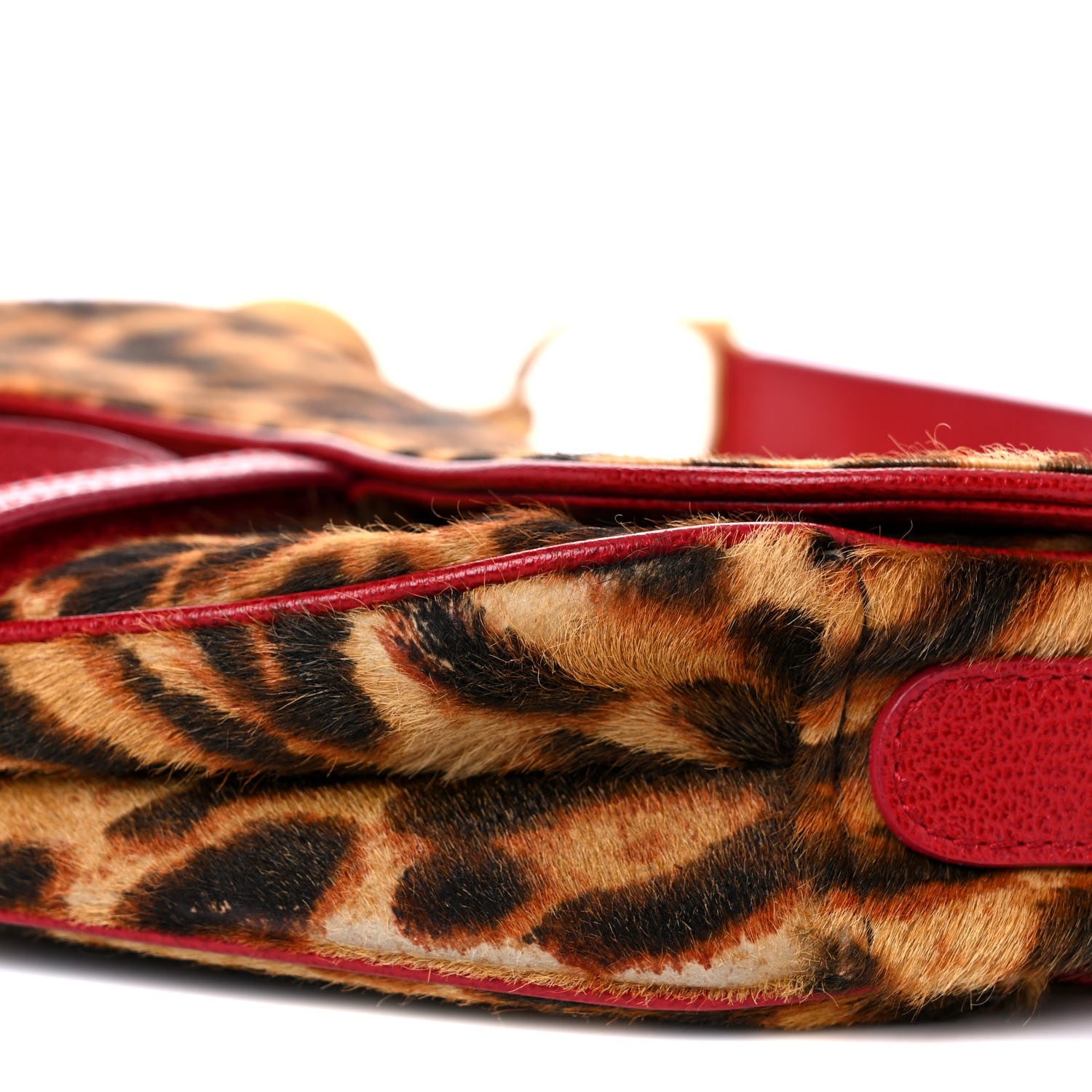 Christian Dior Pony Hair Leopard Saddle Bag Red 9 of 13