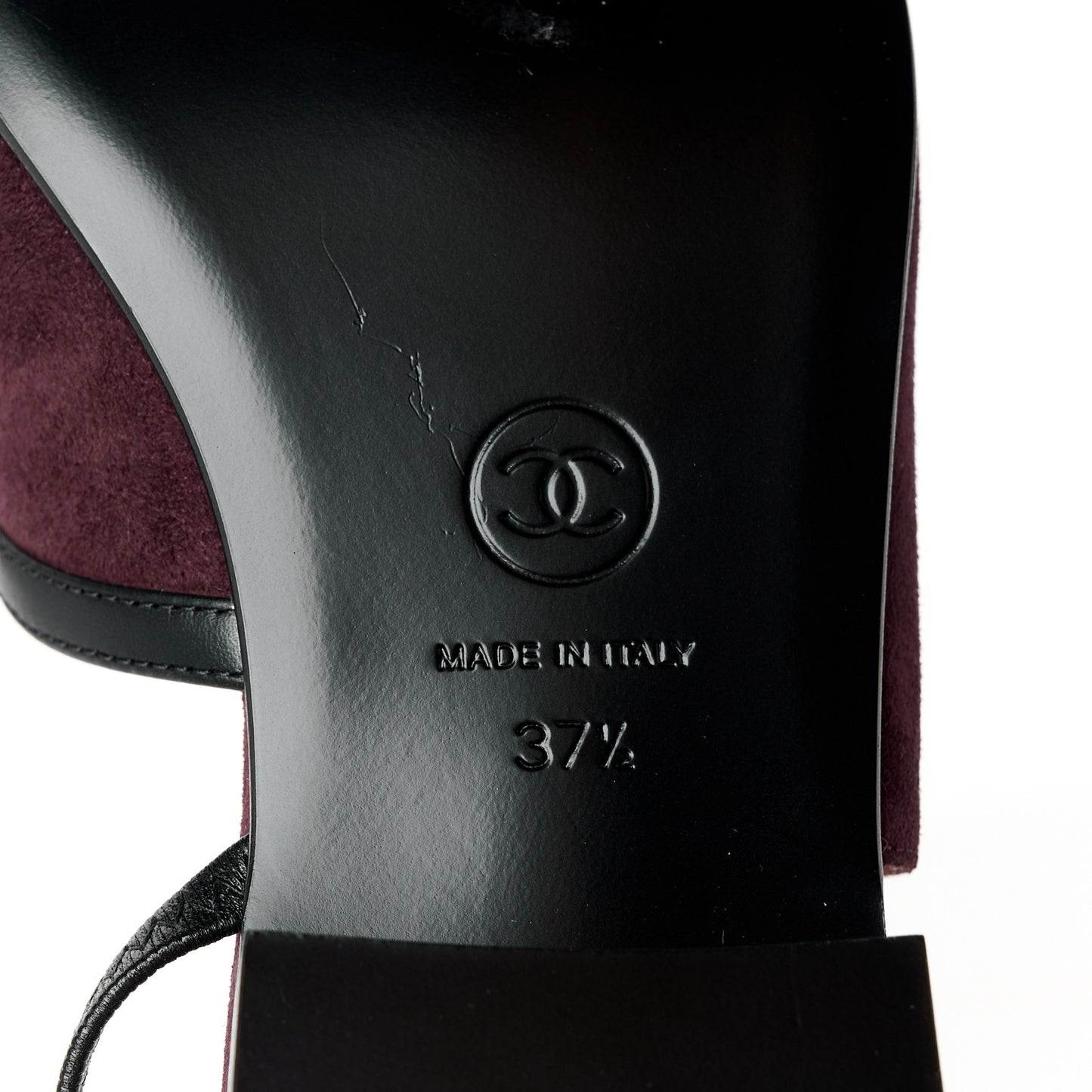 Suede Patent Crystal CC Cap Toe Slingback Flats 37.5 Burgundy Black