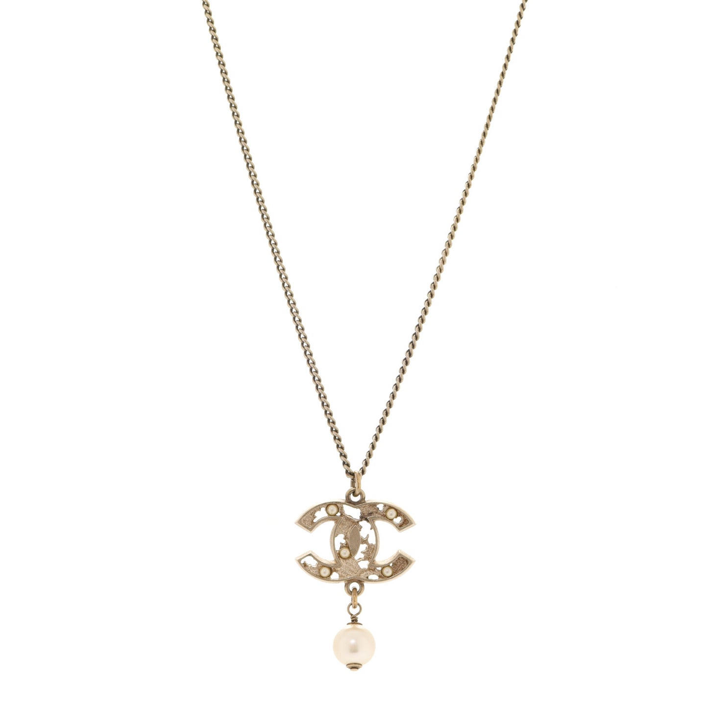 Pearl CC Drop Necklace Gold