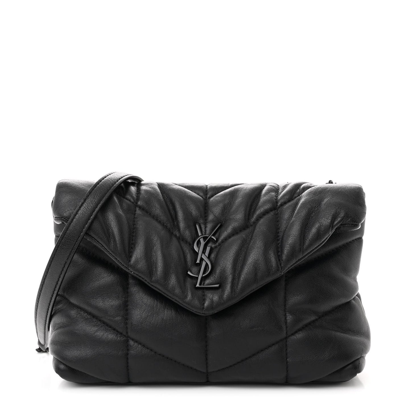 Calfskin Quilted Toy Loulou Puffer Monogram Monochrome Chain Satchel Black