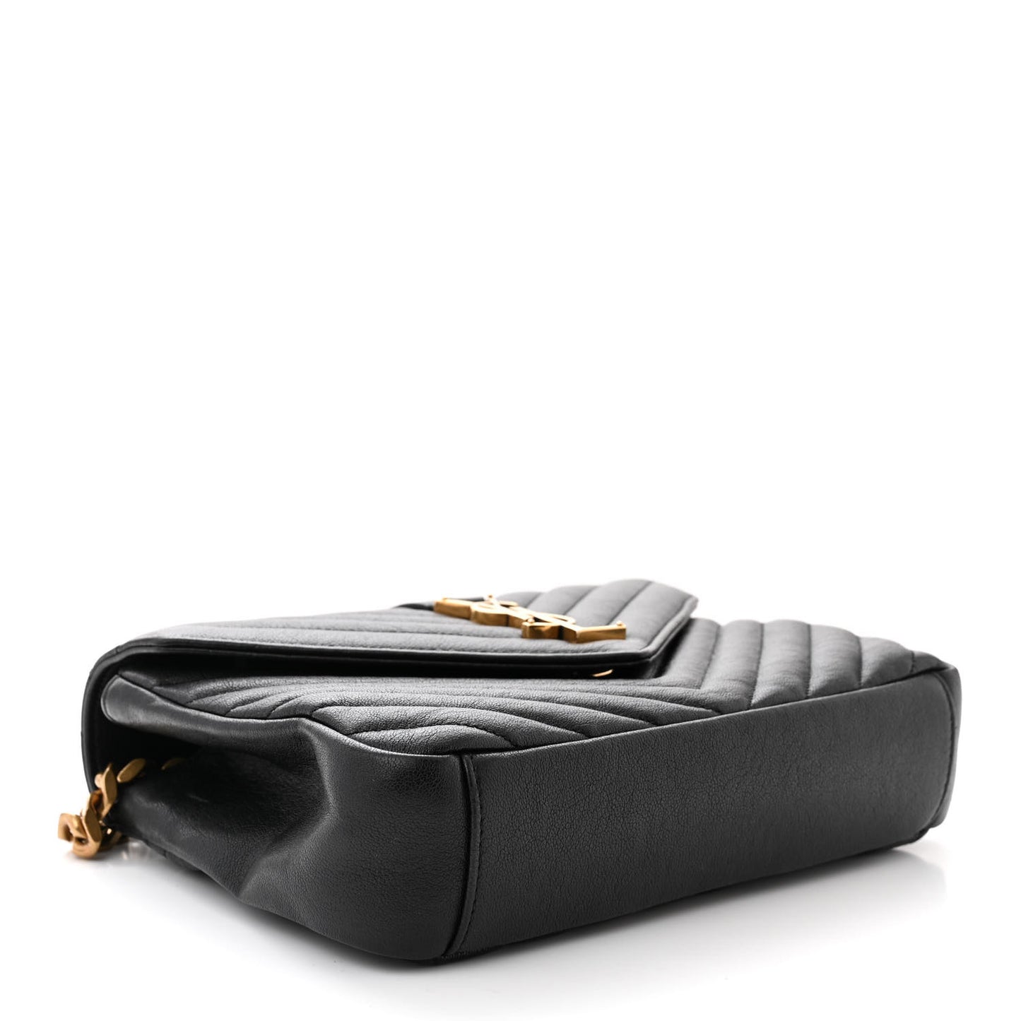 Sheepskin Matelasse Chevron Monogram Medium College Bag Black