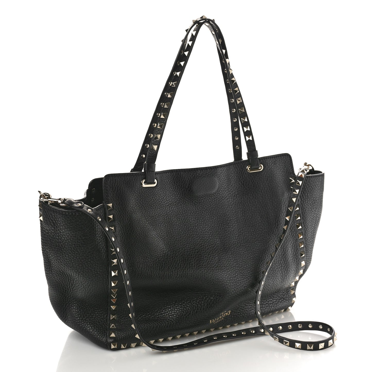 Pebbled Calfskin Medium Rockstud Tote Black