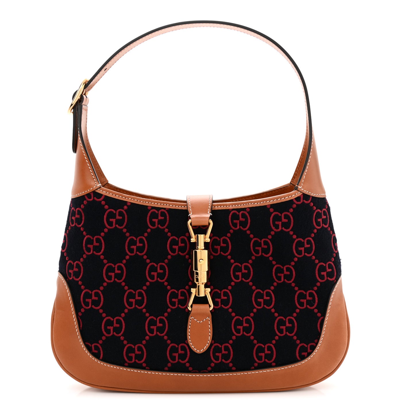 Wool GG Monogram Calfskin Small Jackie 1961 Navy Burgundy