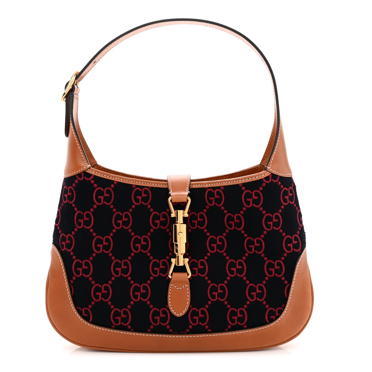 Gucci Wool GG Monogram Calfskin Small Jackie 1961 Navy Burgundy 1 of 10