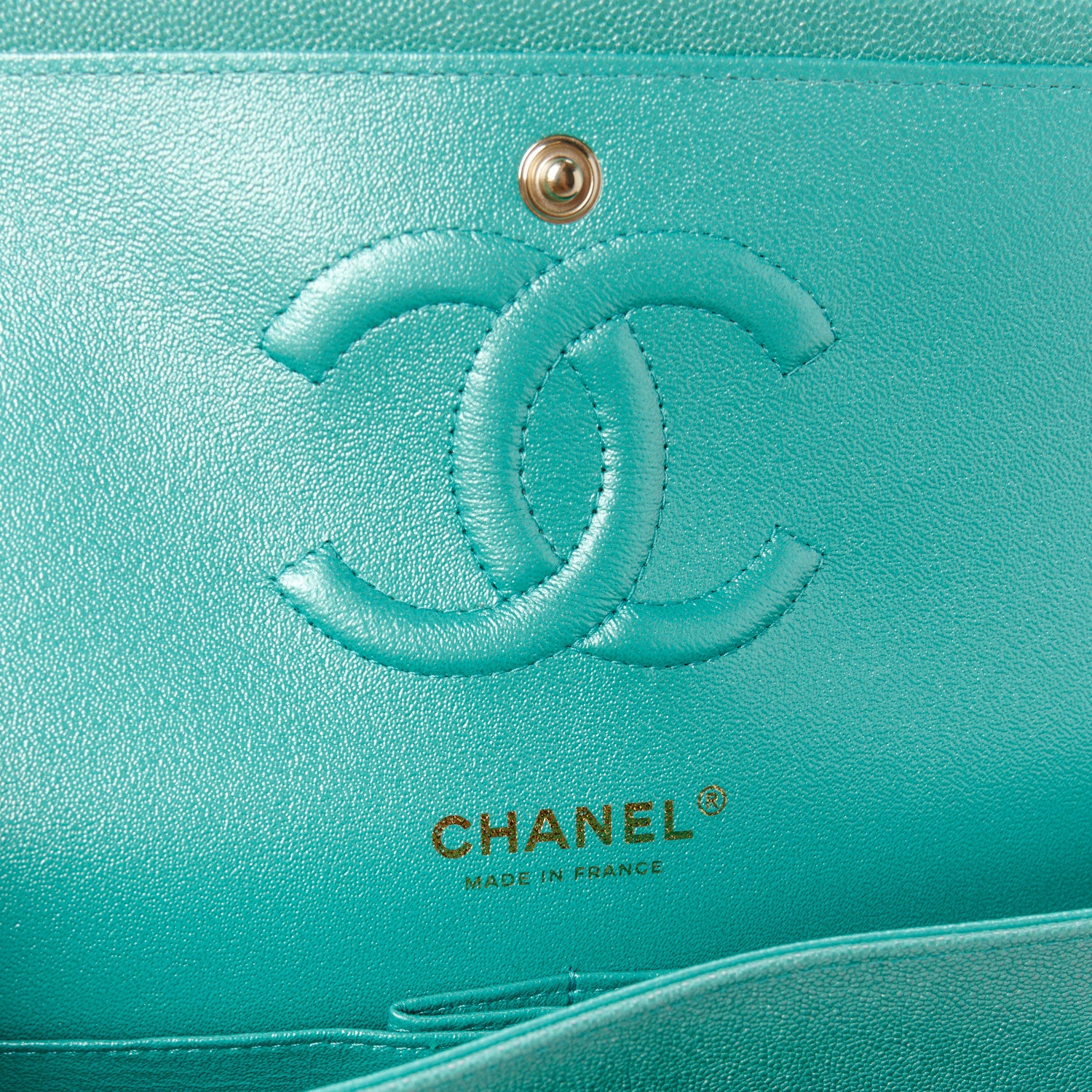 Chanel Iridescent Caviar Quilted Medium Double Flap Green 6 of 11