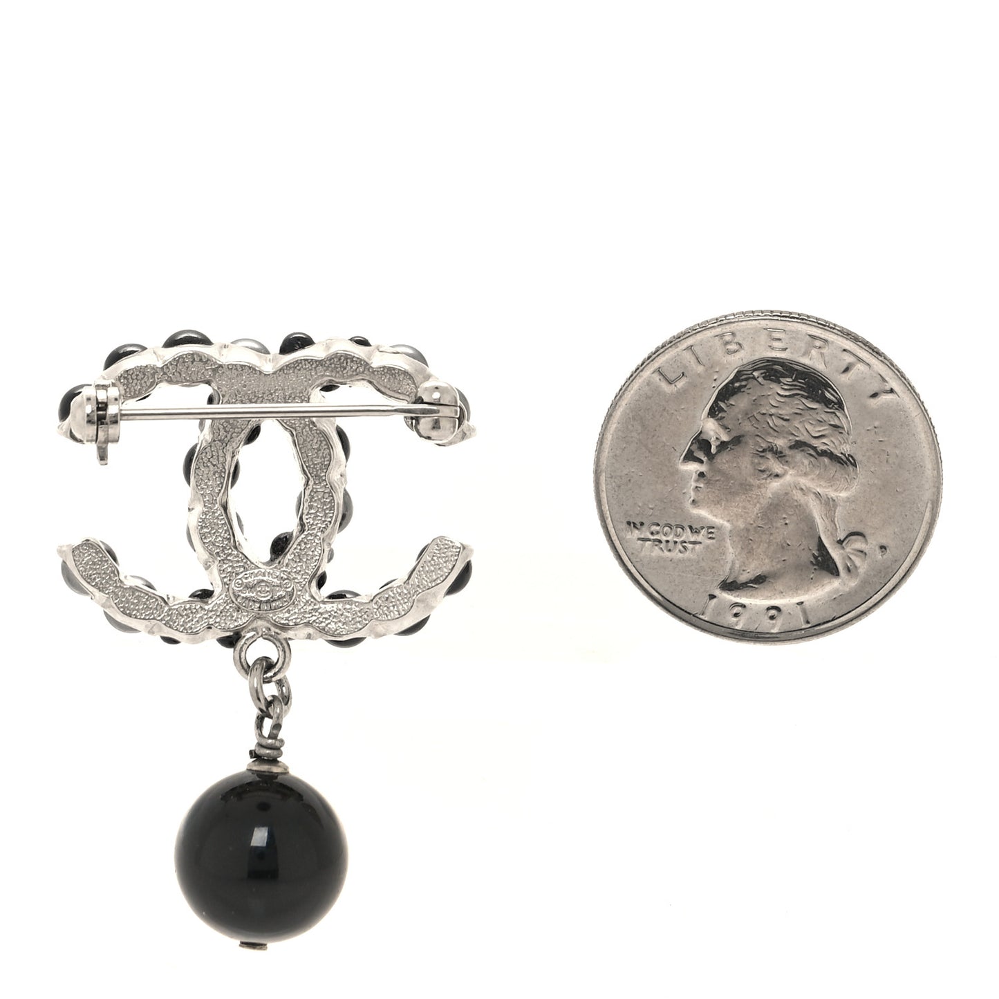 Pearl Beaded Drop Brooch Black