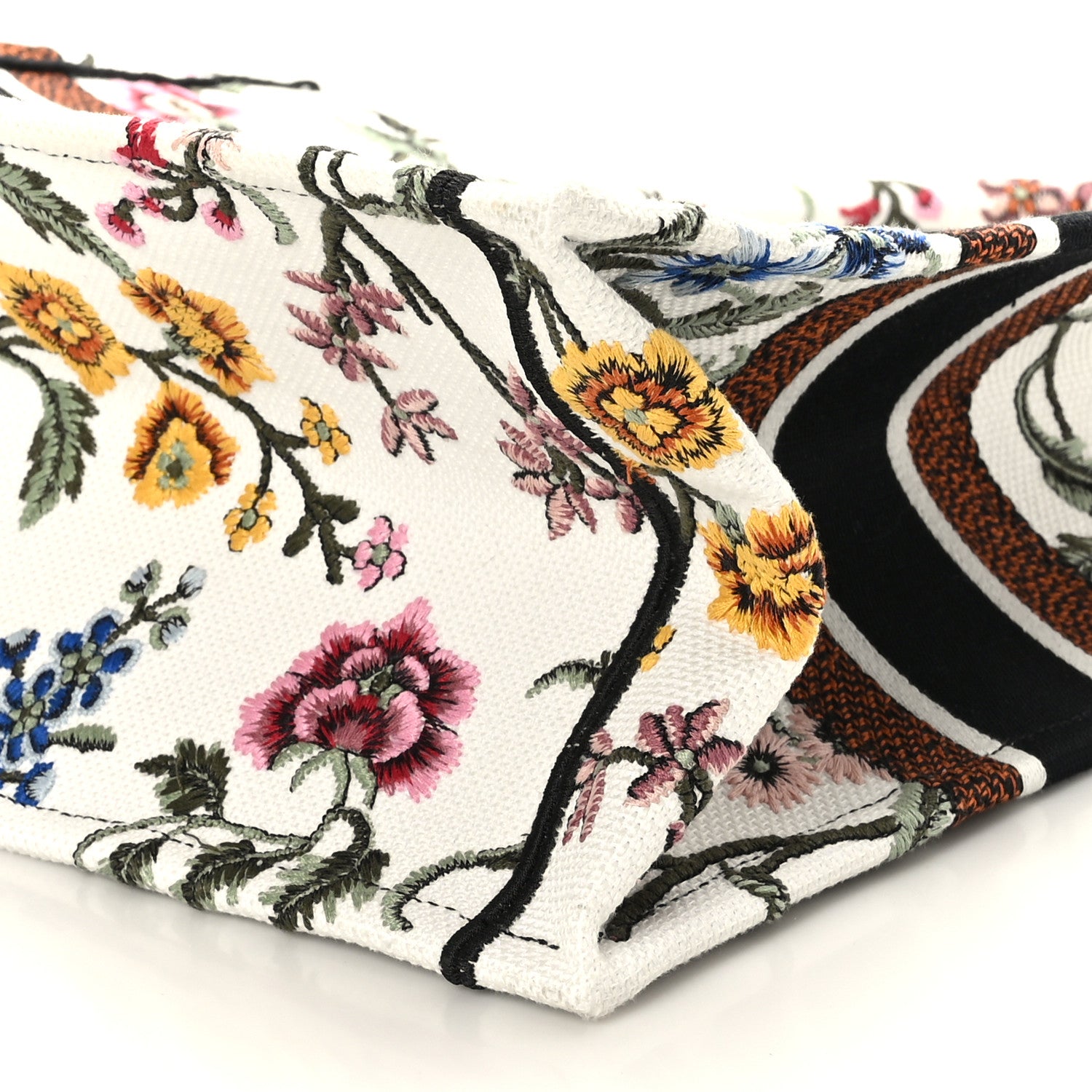 Christian Dior Raffia Embroidered Petites Fleurs Medium Book Tote White Multicolor 9 of 9