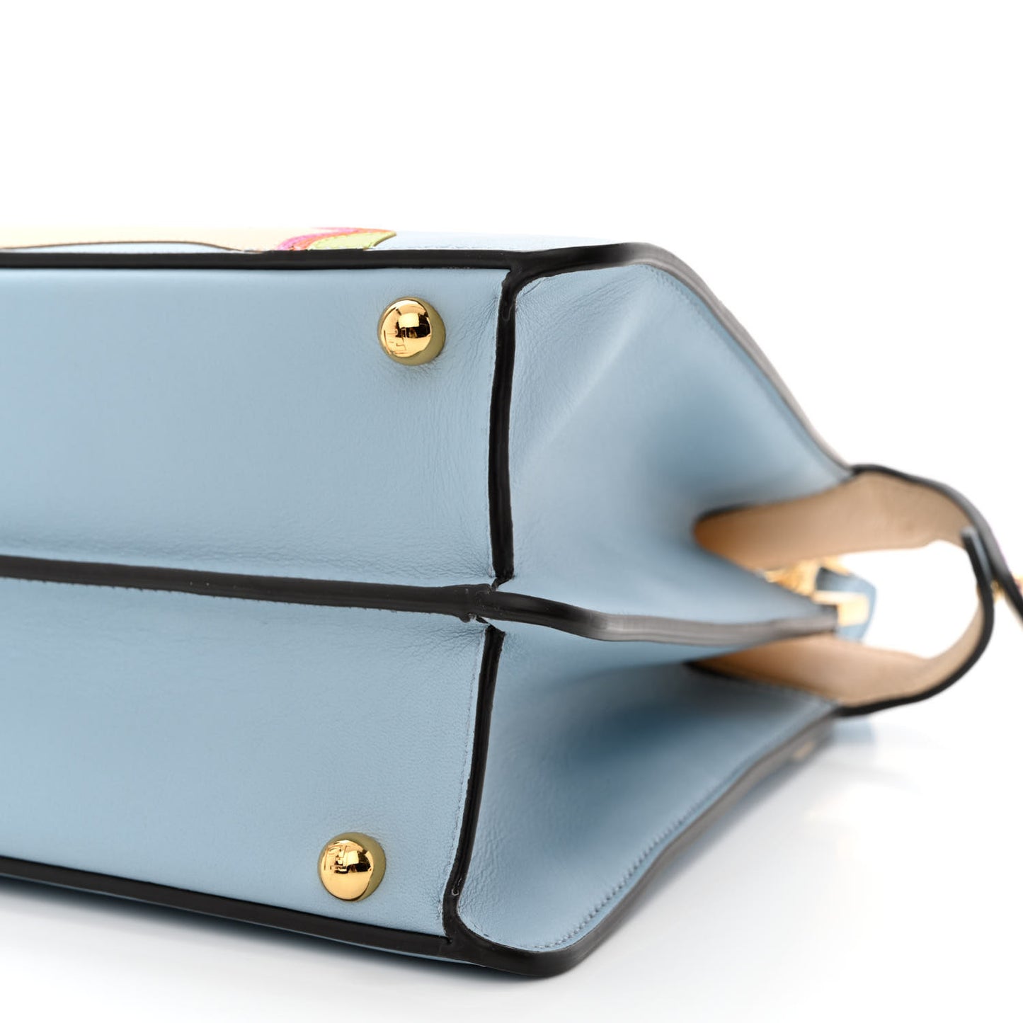 Vitello Seta Nappa Bi-Color Rainbow Girl Inlay Medium Peekaboo I SEE U Satchel Azzurro Baby Multicolor