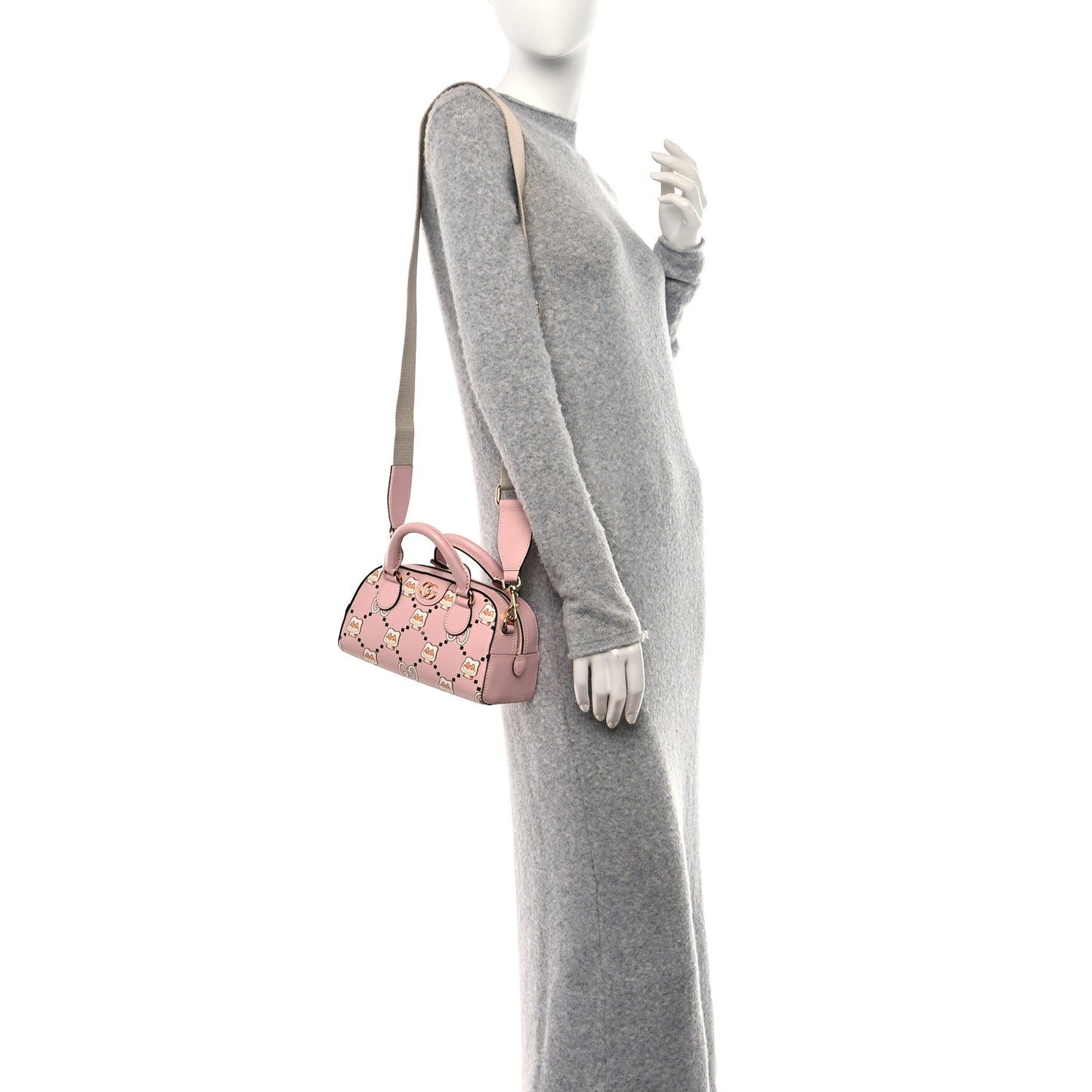 X PIKARAR Textured Dollar Calfskin Animal Print Mini Ophidia Top Handle Bowler Bag Pink Multicolor