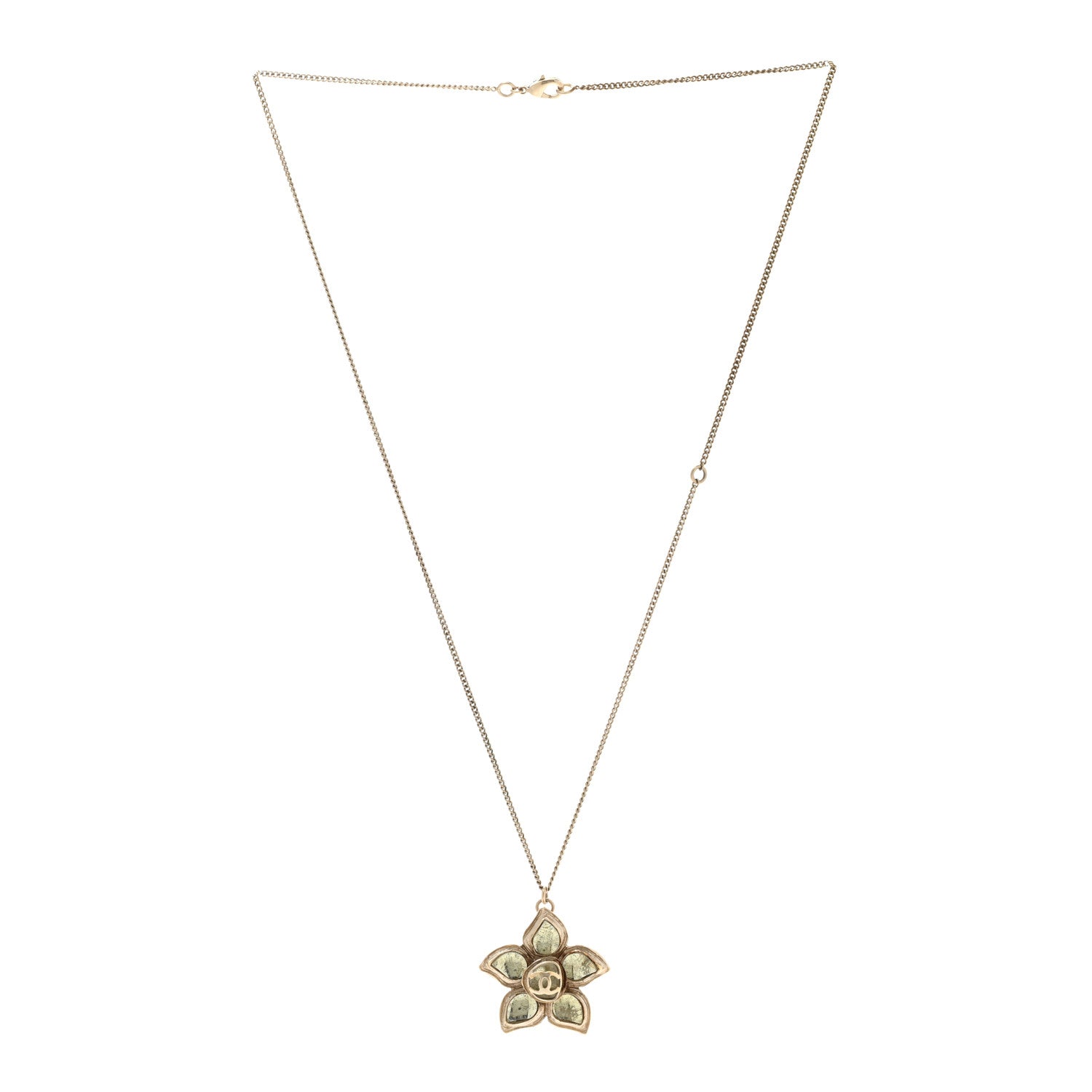 Chanel Resin Metal CC Flower Necklace Gold 3 of 6