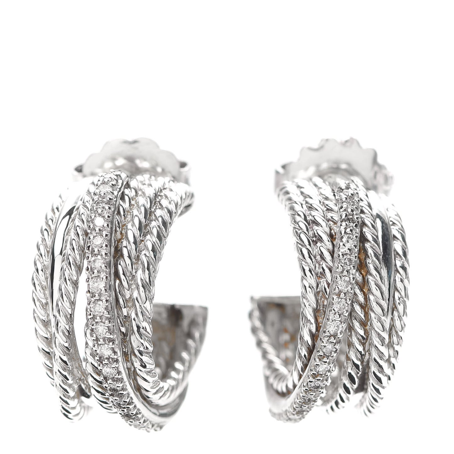 Sterling Silver Diamond 11mm Crossover Cable Hoop Earrings