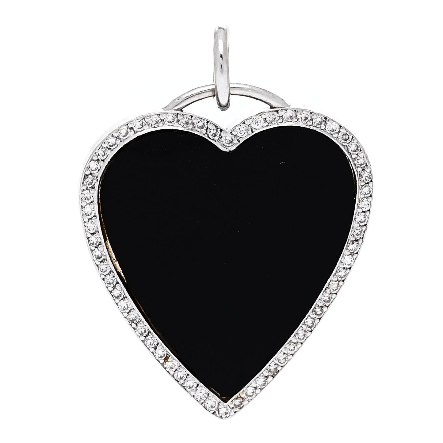 18K White Gold Diamond Black Onyx Heart Pendant