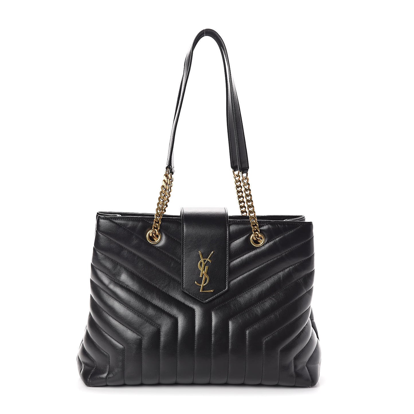 Calfskin Y Quilted Monogram Large Loulou Shopper Black