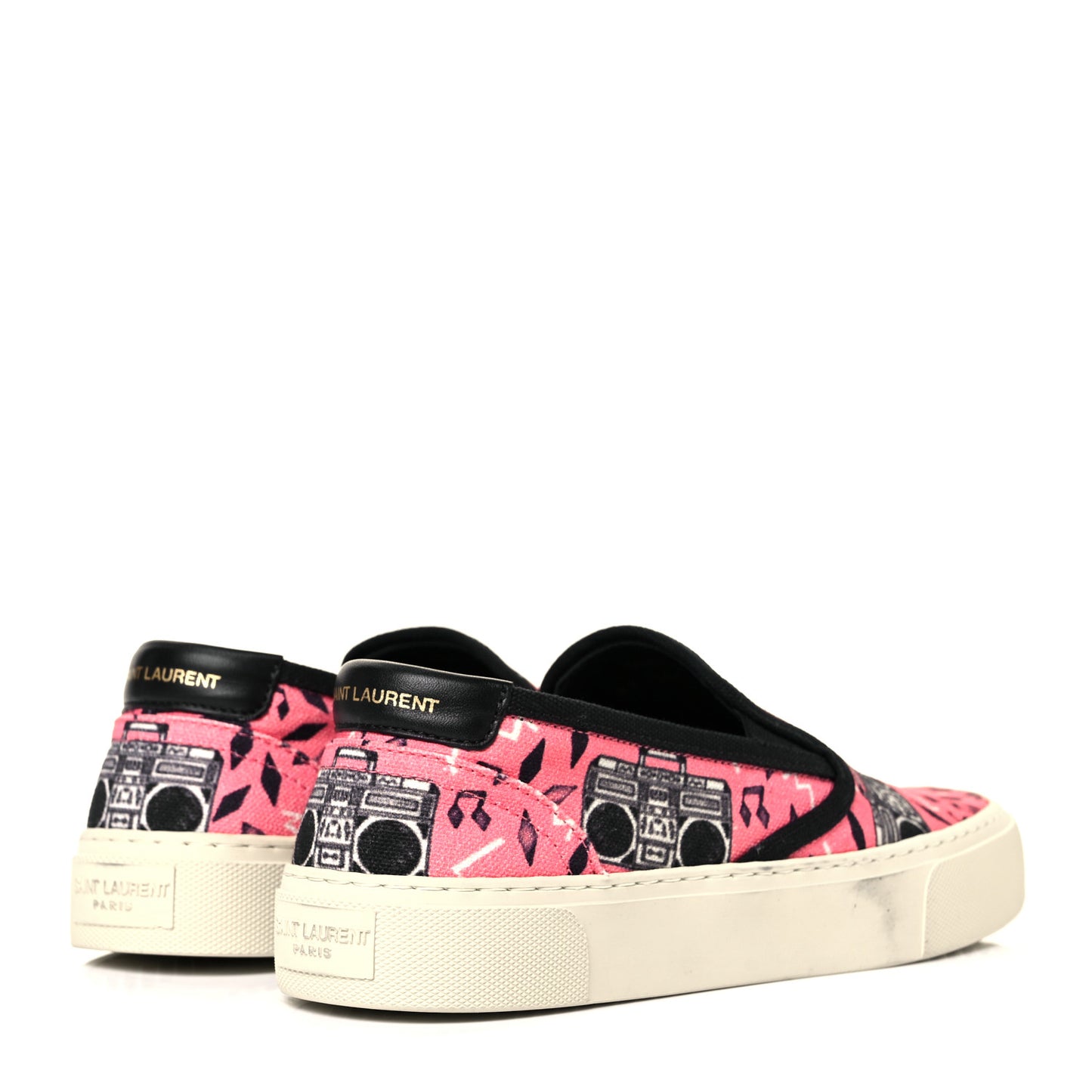 Canvas Radio Print Mens Venice Slip On Sneakers 38.5 Pink Black White