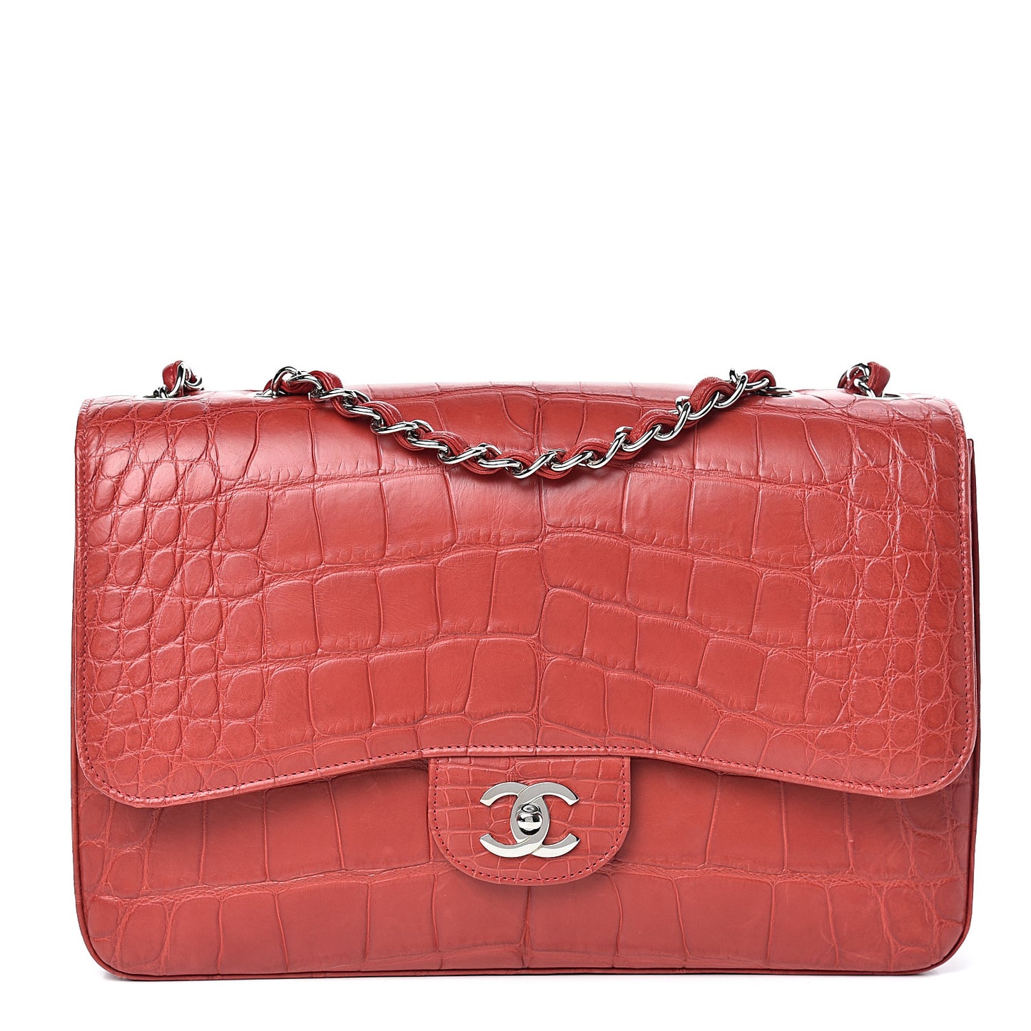Matte Alligator Jumbo Single Flap Red