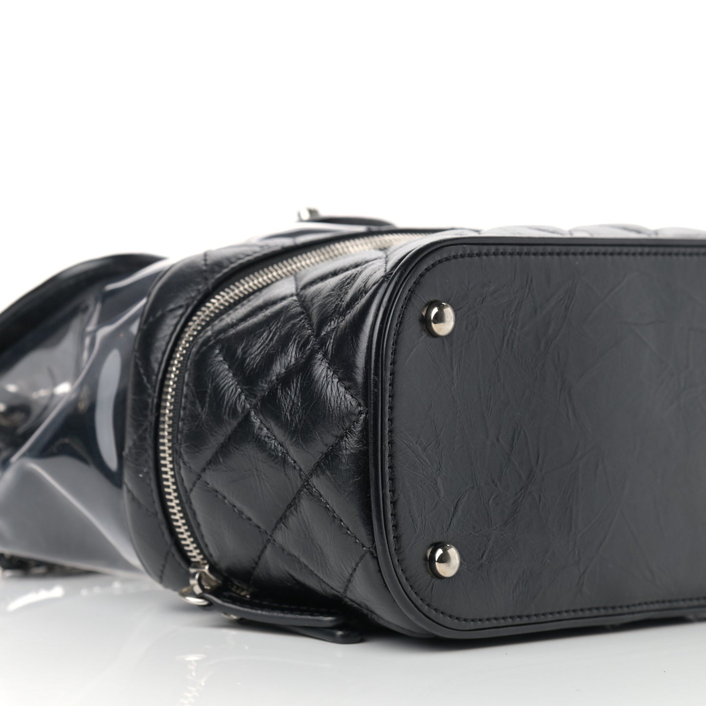 Crumpled Calfskin PVC Quilted Flap Black