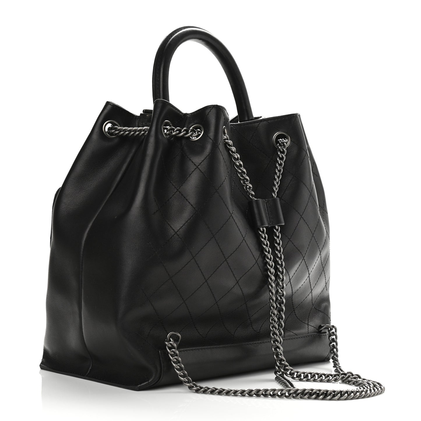 Calfskin Stitched Large Urban Luxury Drawstring Backpack Black