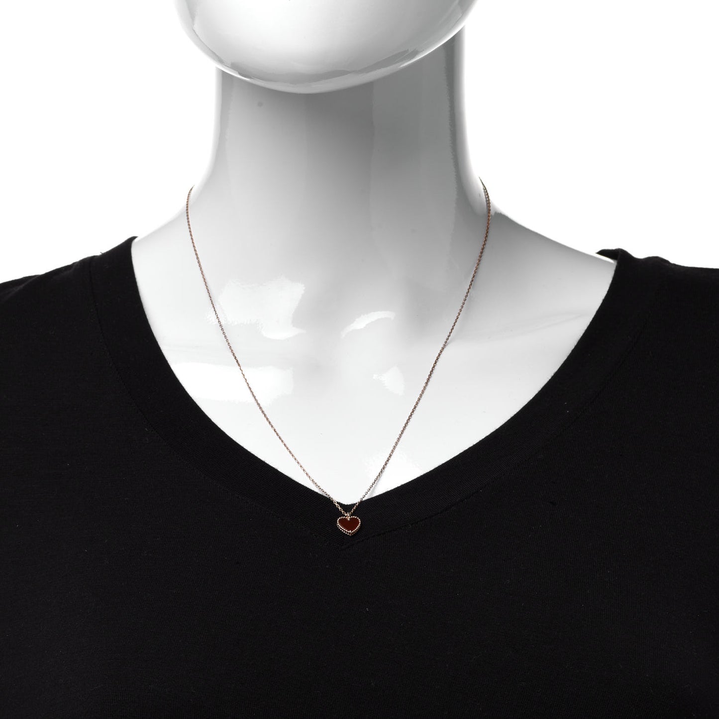 18K Rose Gold Carnelian Sweet Alhambra Heart Pendant Necklace