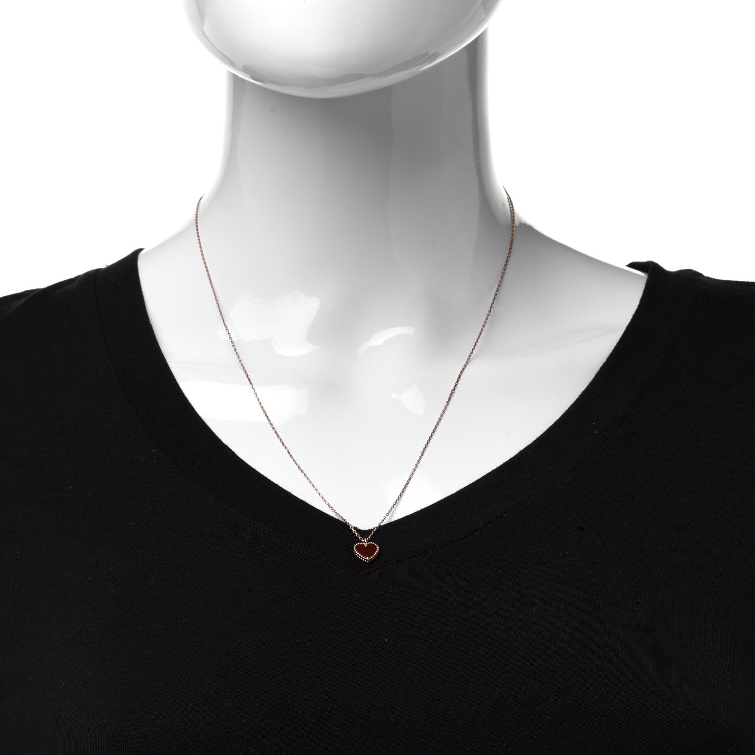 Van Cleef & Arpels 18K Rose Gold Carnelian Sweet Alhambra Heart Pendant Necklace 2 of 6