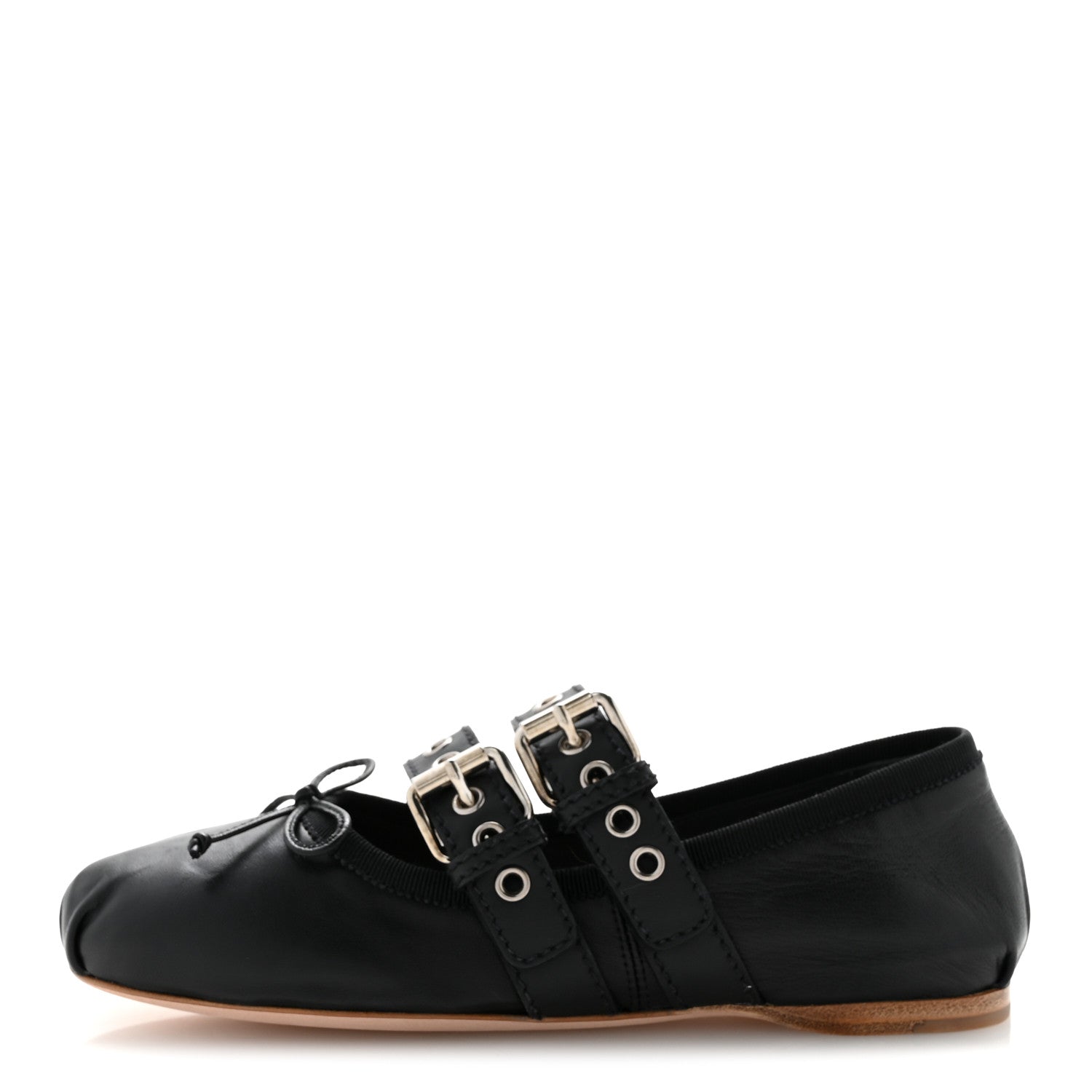靴 MIUMIU doube strap ballet leather shoes Miu Miu Nappa Vitello Nevada Double Buckle Ballerina Flats 36
