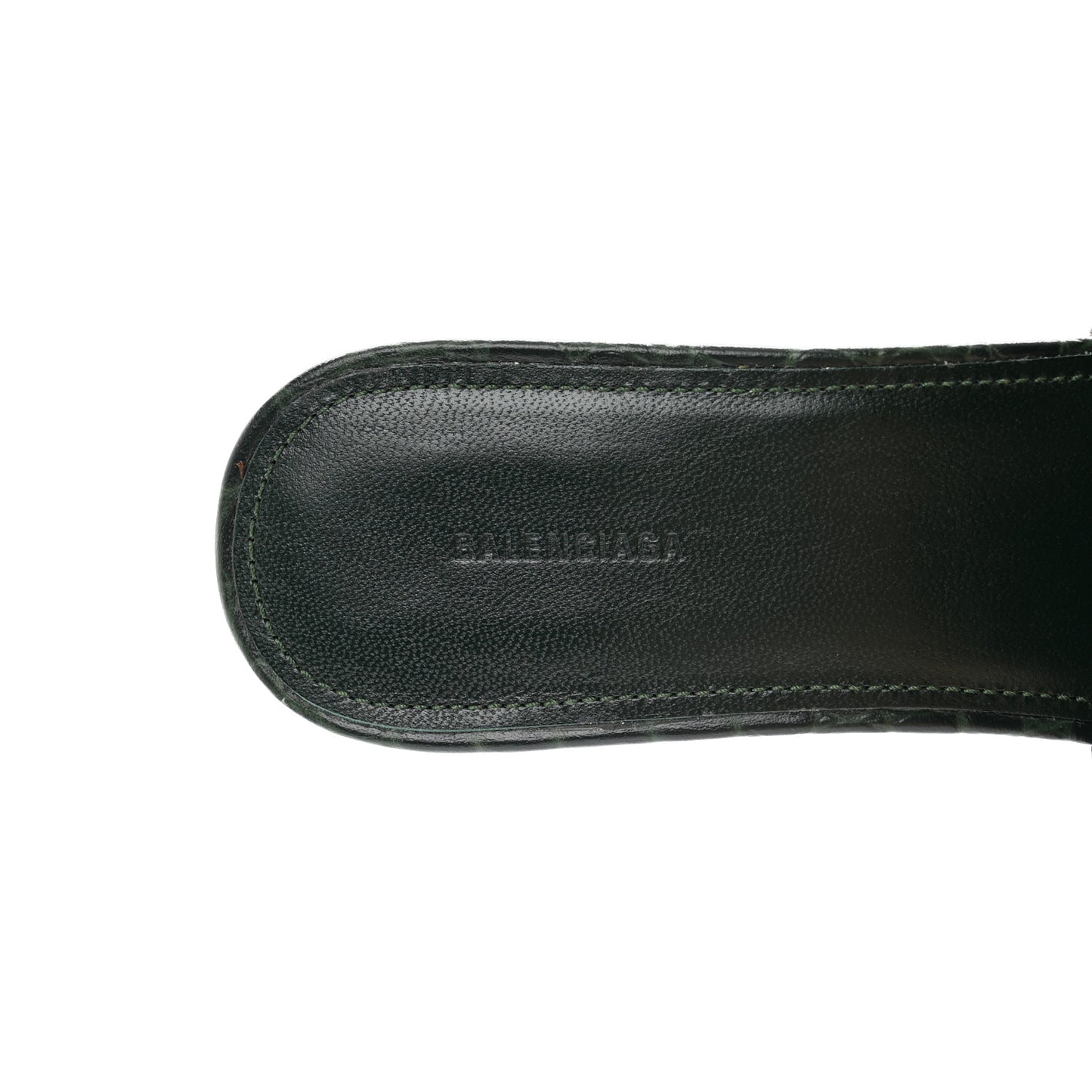 Calfskin Crocodile Embossed Groupie 50mm Sandals 37 Forest Green