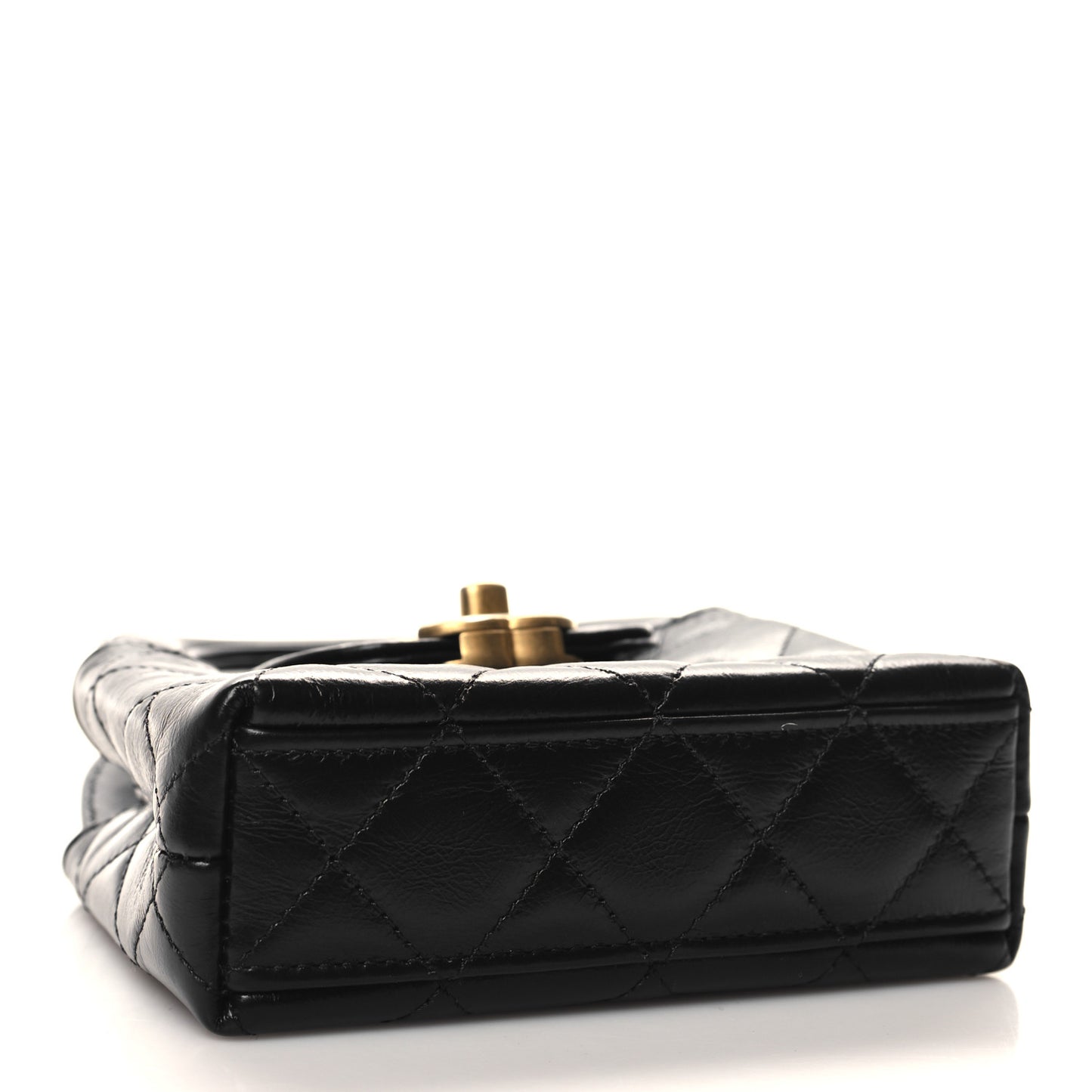 Shiny Aged Calfskin Quilted Mini Nano Kelly Shopper Black