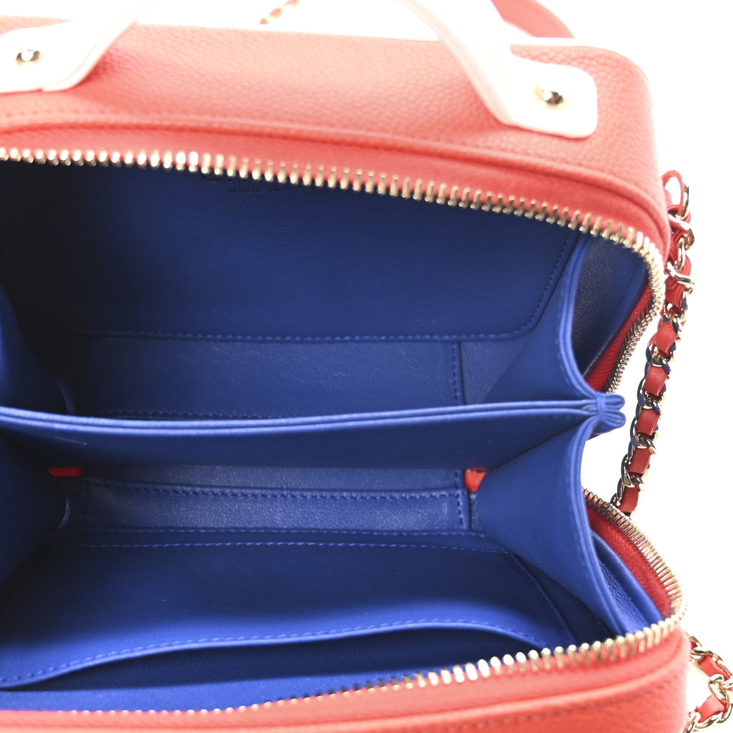 Caviar Quilted Small CC Filigree Vanity Case Blue White Red