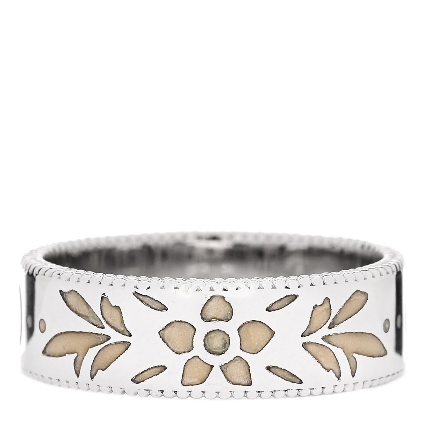 18K White Gold Enamel 6mm Icon Blooms Ring 53 6.5