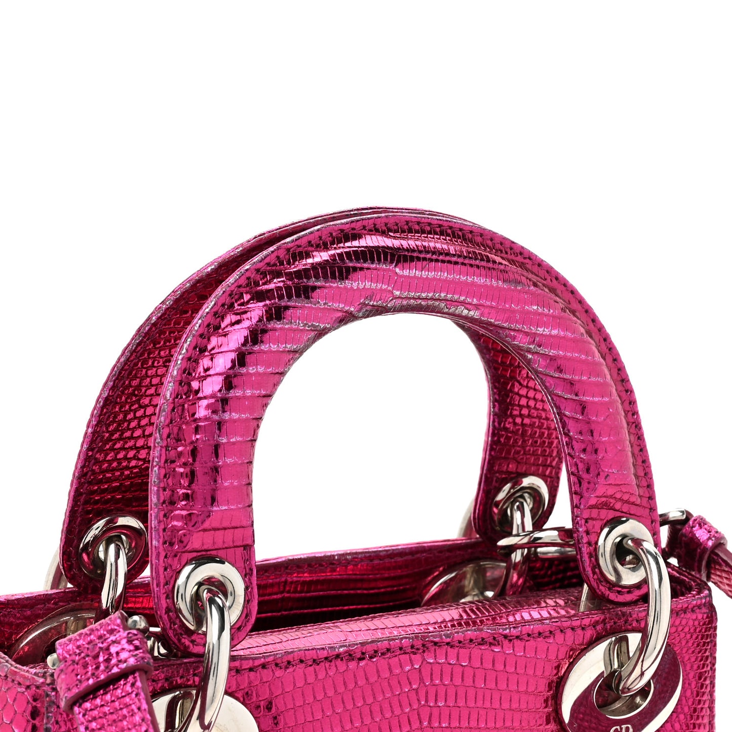 Metallic Lizard Mini Lady Dior Fuchsia