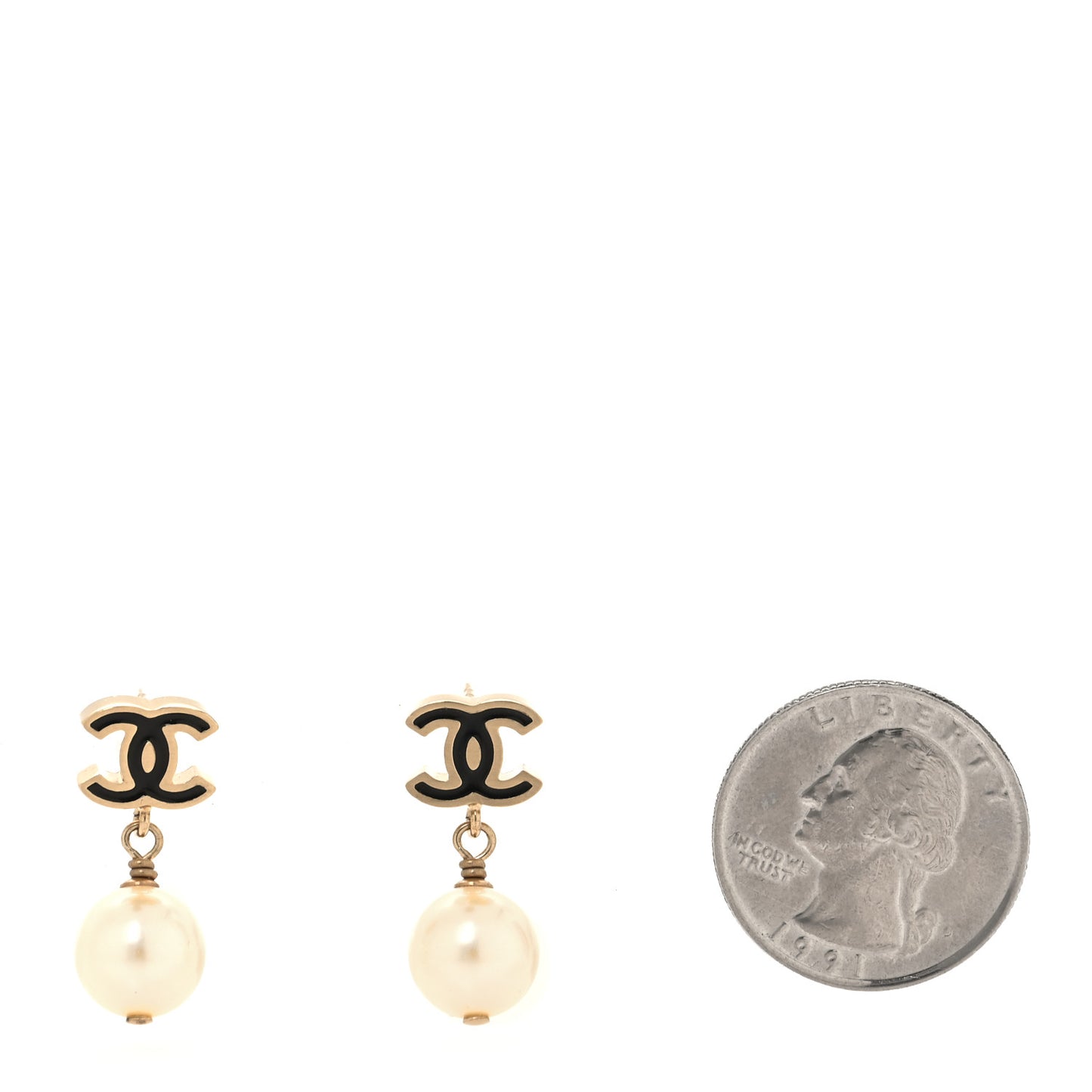 Pearl Enamel CC Drop Earrings Black Gold