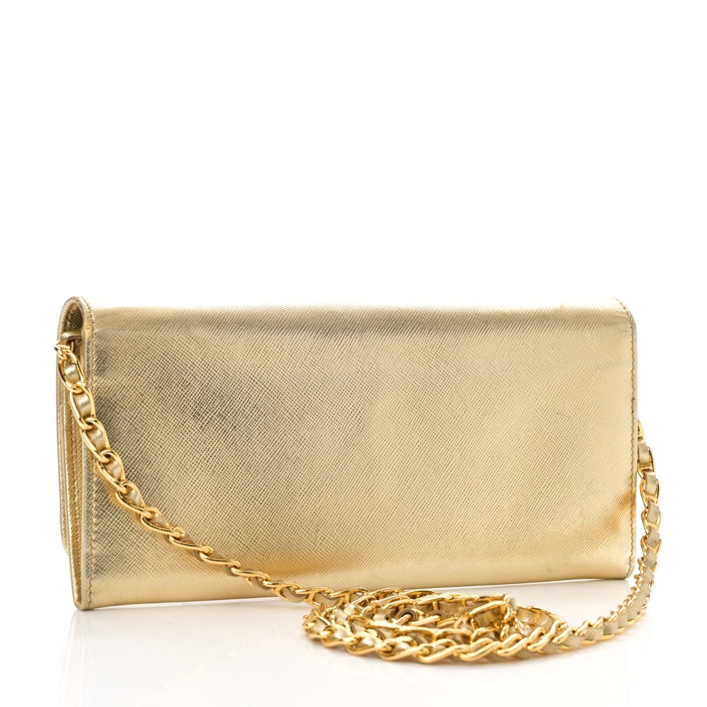 Saffiano Metal Oro Chain Wallet Platino