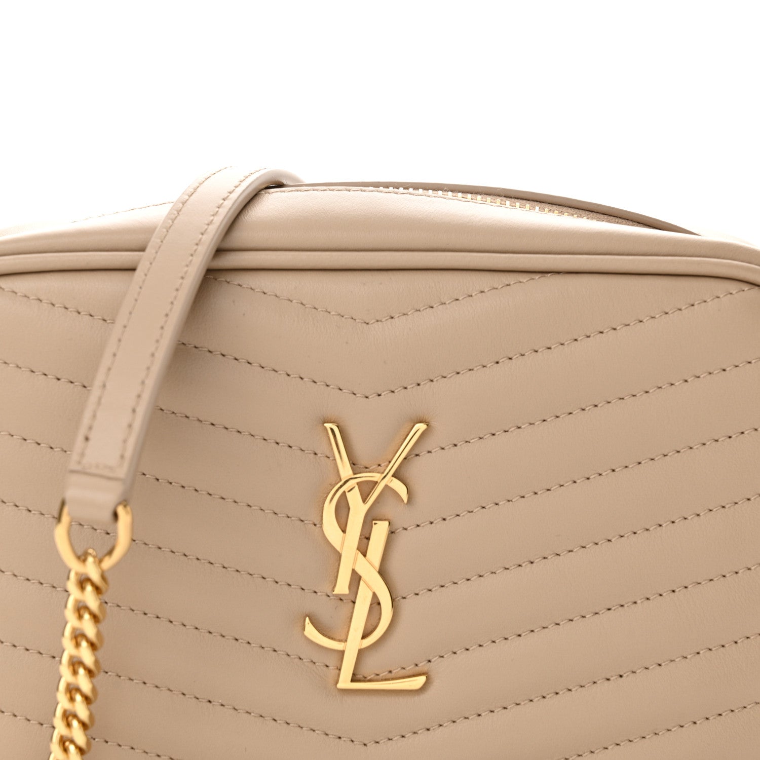 Saint Laurent Calfskin Matelasse Monogram Mini Lou Camera Bag Dark Beige 8 of 10