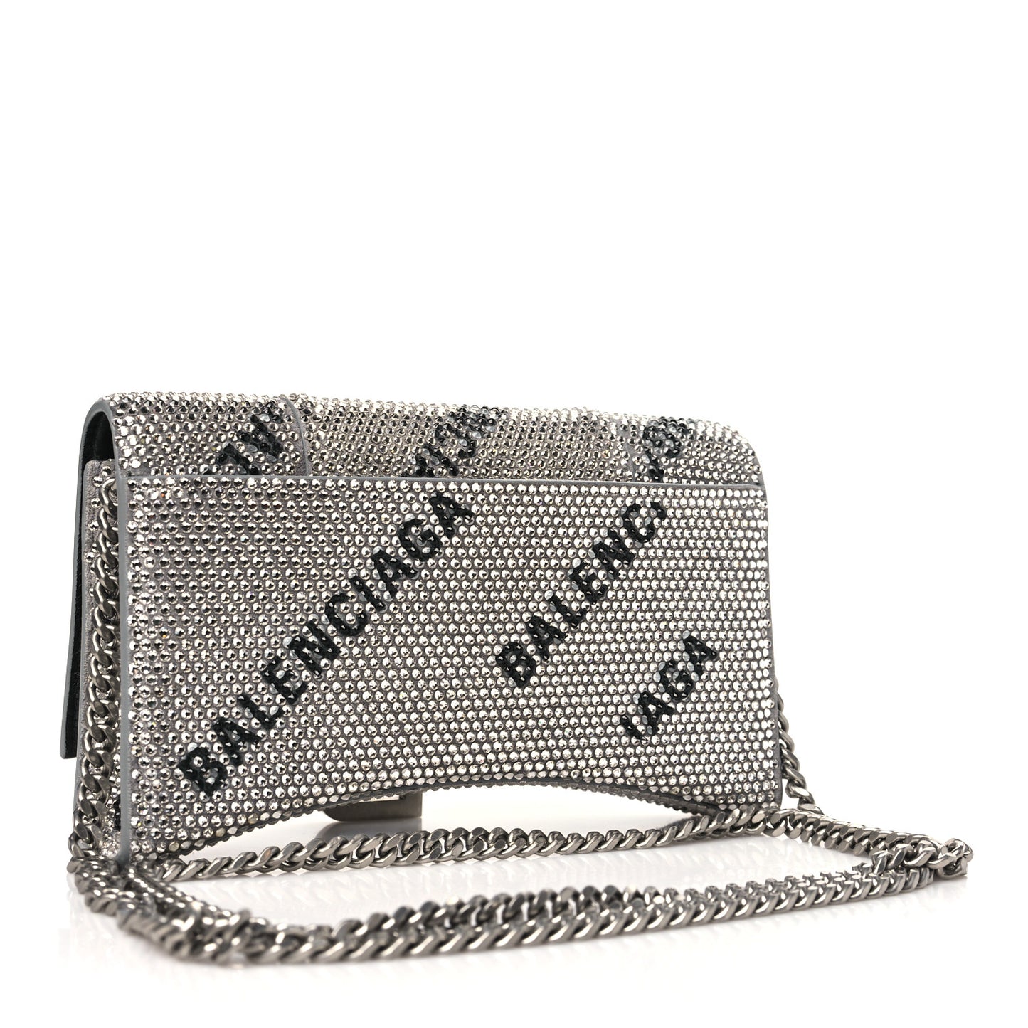 Strass Suede Allover Logo Hourglass Chain Bag Silver Black