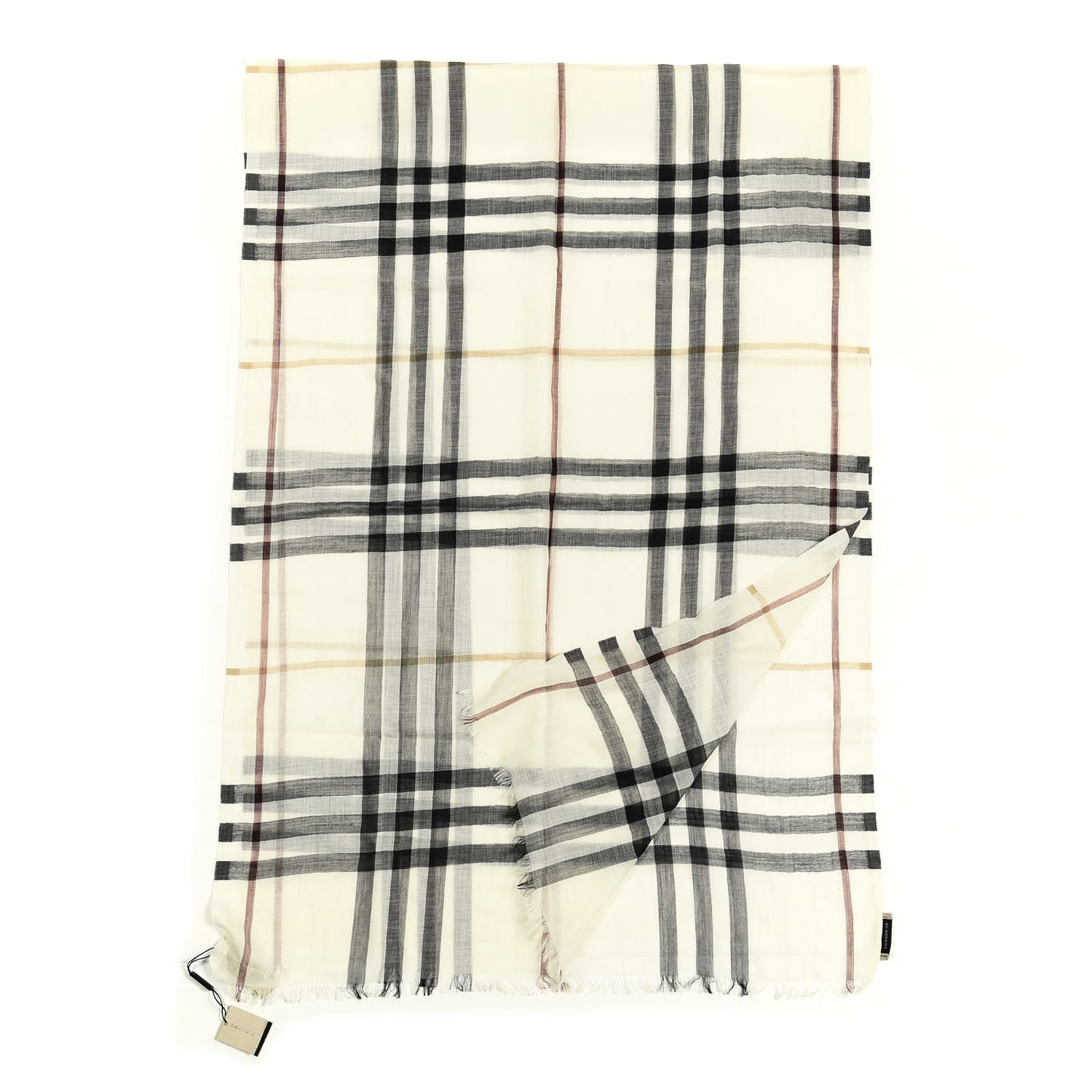 Wool Silk Gauze Giant Check Lightweight Scarf Stone