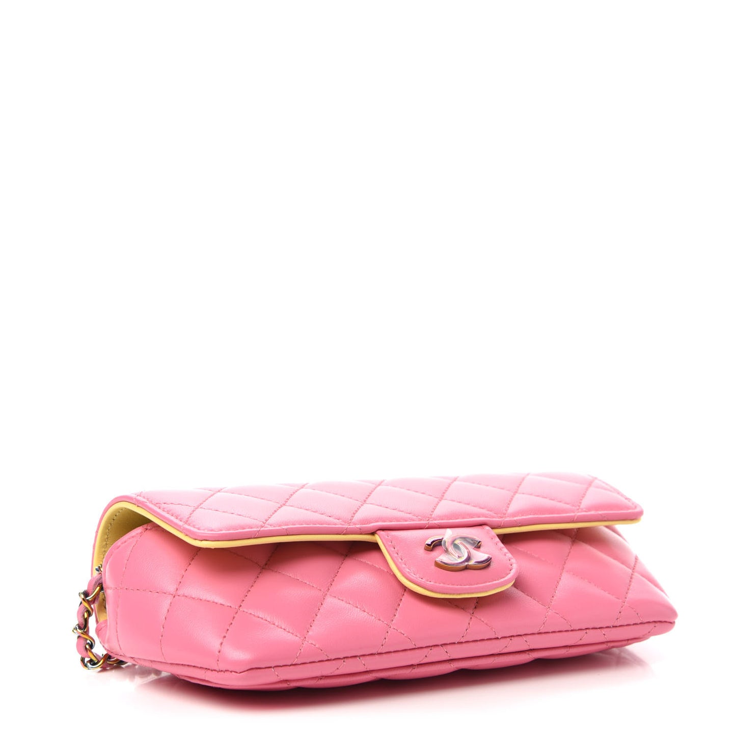 Lambskin Quilted Glasses Case With Chain Pink Yellow