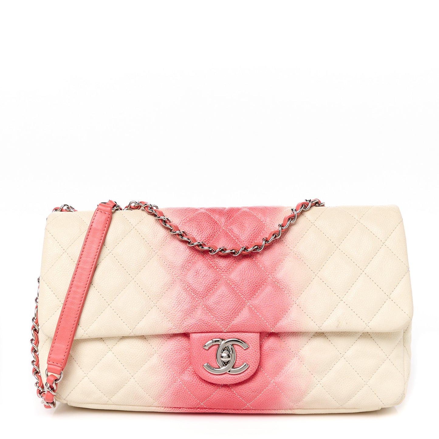 Caviar Quilted Ombre Jumbo Single Flap White Rose Pink