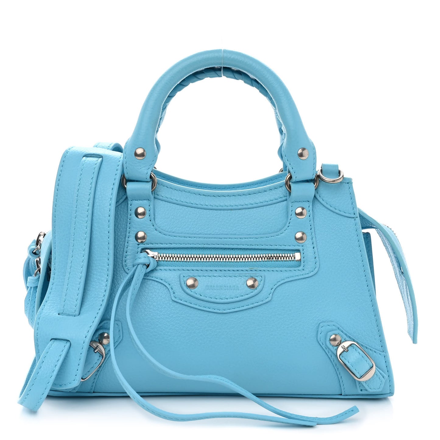 Grained Calfskin Neo Classic Silver Hardware Mini City Azur