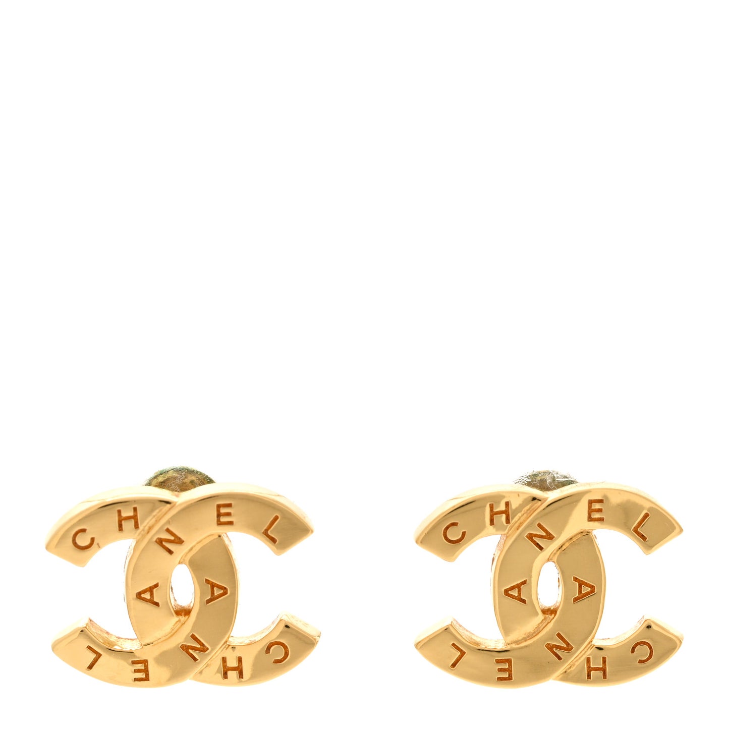 Metal CC Paris Button Stud Earrings Gold