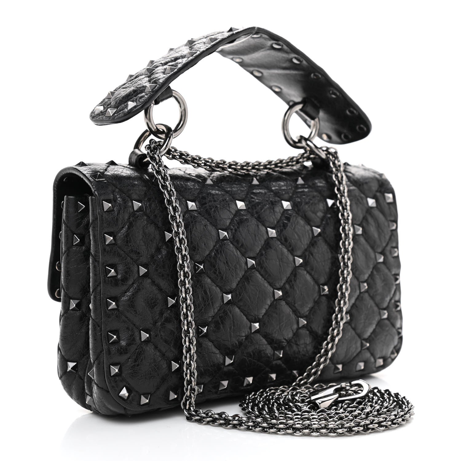 Valentino Garavani Craquele Nappa Small Rockstud Spike Shoulder Bag Black 2 of 11